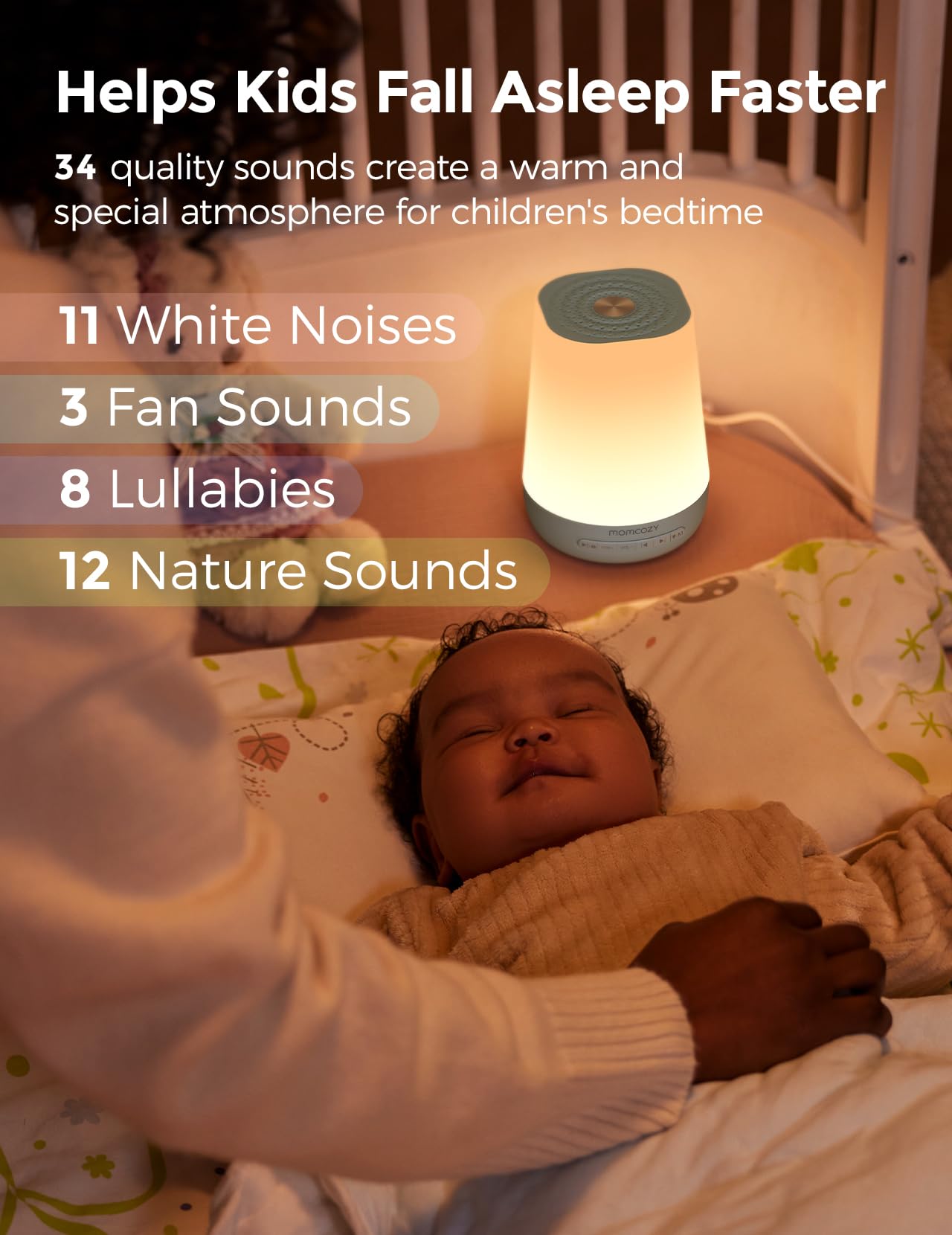 Baby Sound Machine, Momcozy White Noise Machine for Baby Sleeping with Night Light, Toddler Sleep Trainer 34 Soothing Sleep Sounds, Timer, App Remote Control, Personal Sleep Routine Alarm Clock(Blue)