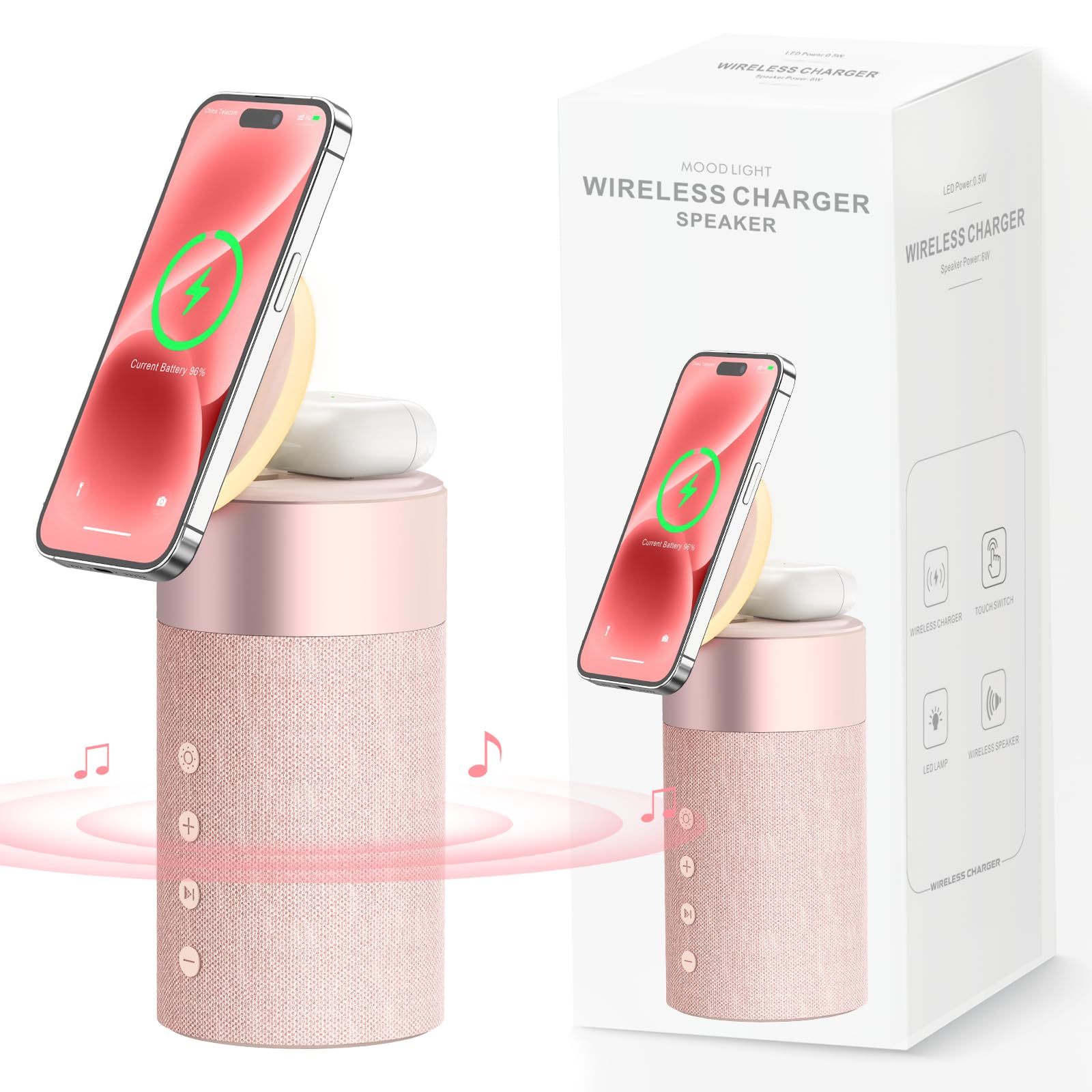 COLSUR Bluetooth Speaker, Magnetic Wireless Charger, Bluetooth Speakers with Night Light, 2 in 1 Wireless Charging Station for iPhone 16/15/14/13/12 Series, AirPods Pro/3/2(Gift Ideal)