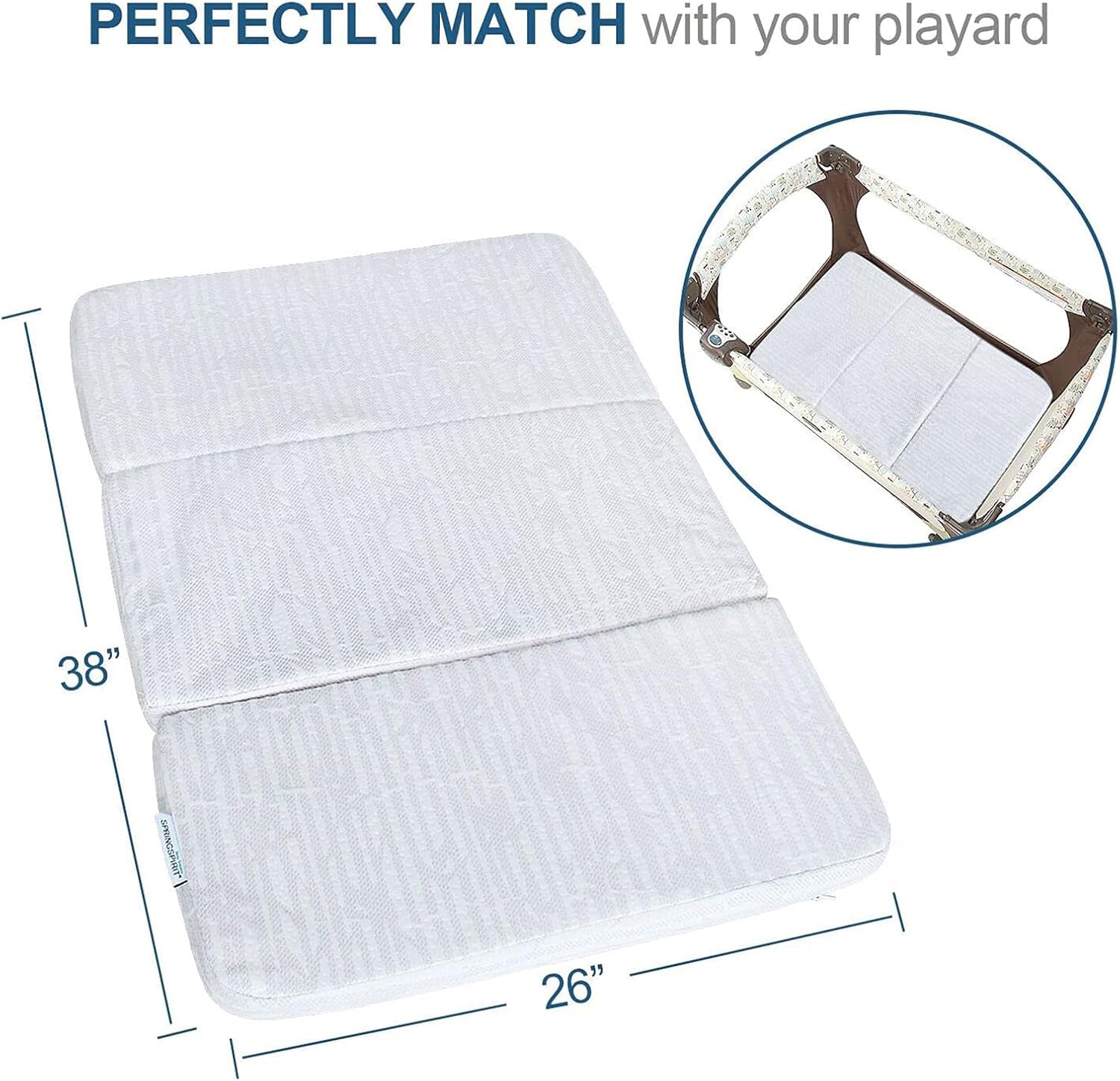 Pack and Play Mattress Pad 38" x 26" Foldable Style, Breathable Soft Viscose Made from Bamboo Surface, Portable Trifold Playard Mattress Pad Topper, Baby Foam Playpen Mattresses Pad for Boys Girls