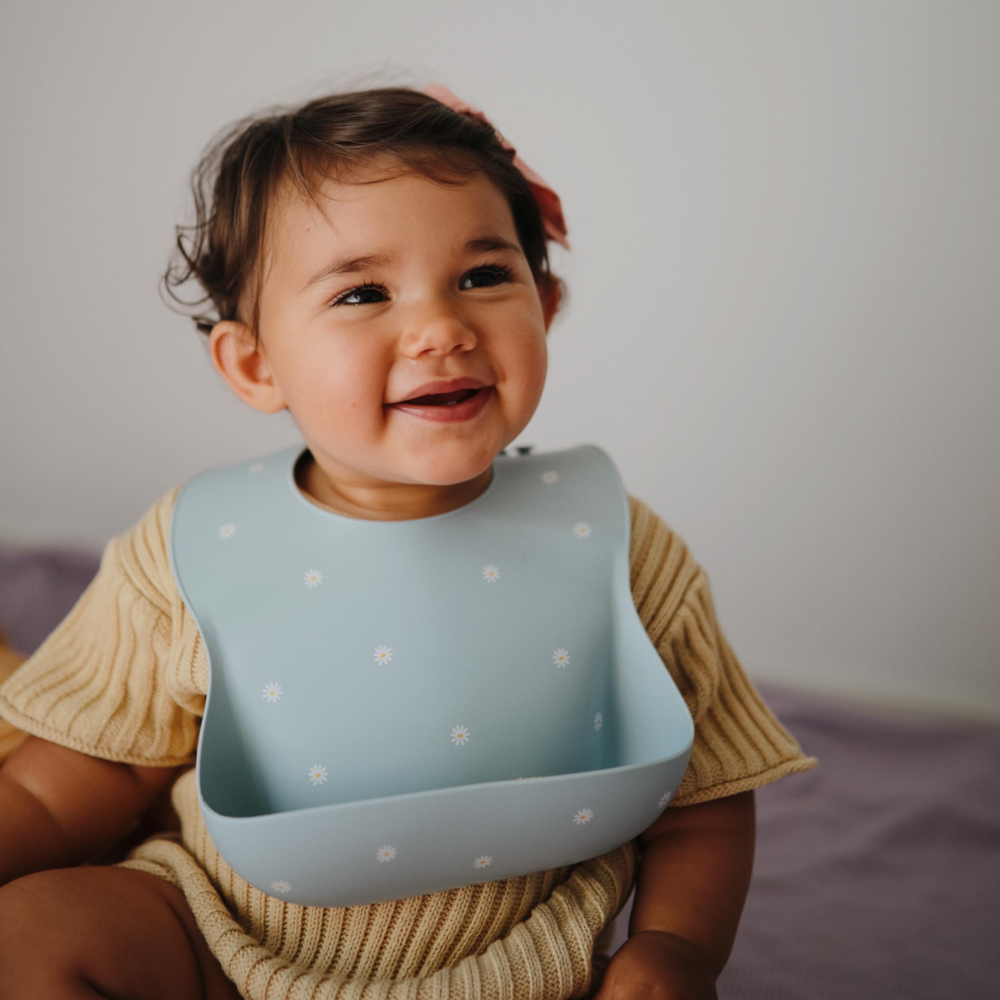 mushie Silicone Baby Bib | Adjustable Fit Waterproof Bibs (Whales)