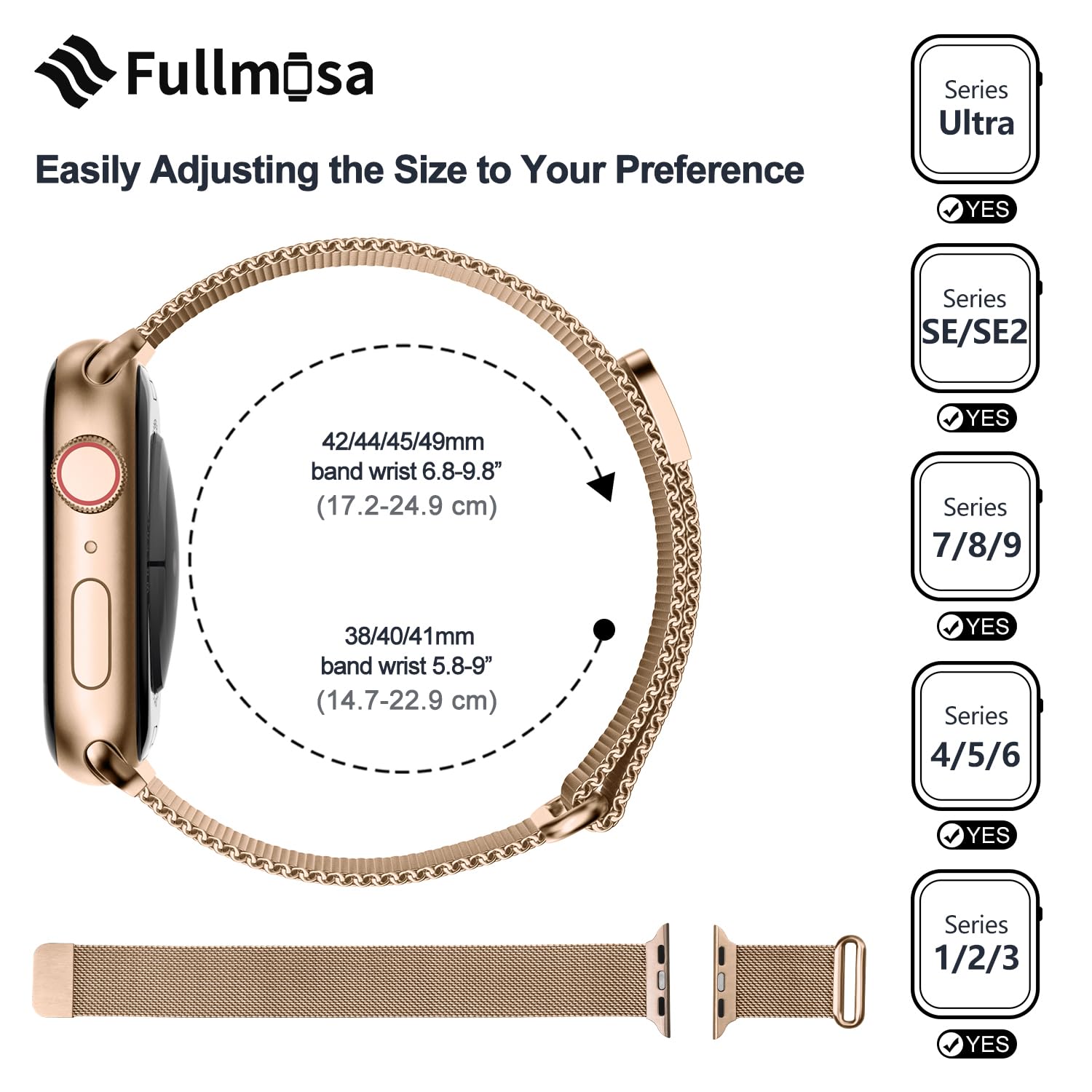 Fullmosa Compatible with Apple Watch Band 49mm 46mm 45mm 44mm 42mm 41mm 40mm 38mm Women Men, Stainless Steel Milanese Loop Replacement iWatch Bands Ultra 2/1 Series 10 9 8 7 6 5 4 3 2 1 SE