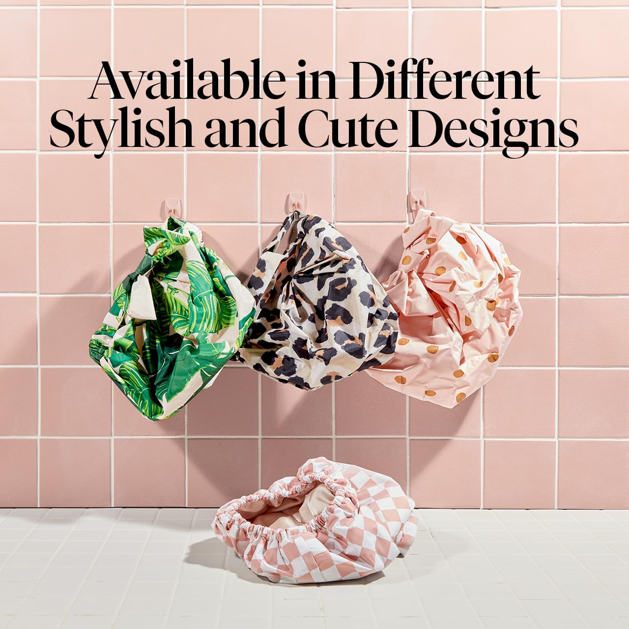 Kitsch Luxury Shower Cap for Women - Reusable Shower Cap for Long Hair with Non Slip Silicon Grip | Waterproof Hair Cap for Shower with One Size Fits Most | Stylish Hair Cover for Shower (Blush Dot)