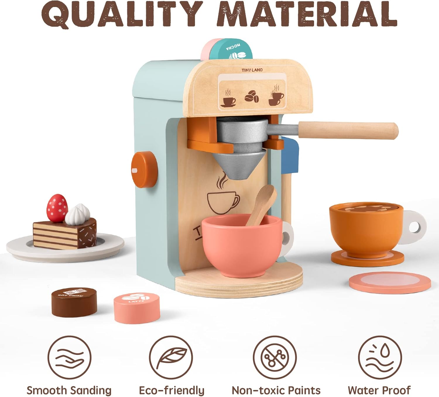 Play-Kitchen-for-Kids with 18 Pcs Toy Food & Kids Coffee Maker Wooden Kitchen Toys - 17Pcs Toy Coffee Maker Playset