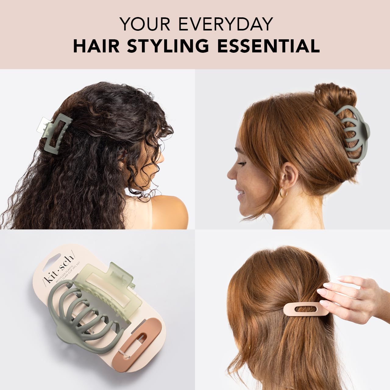 Kitsch Large Assorted Hair Clips for Women - Medium Open Shape Hair Claw Clips for Thick Hair | Small Open Shape Hair Clip & Big Claw Clip for Teen Girls | Hair Styling Accessories, 3 pcs