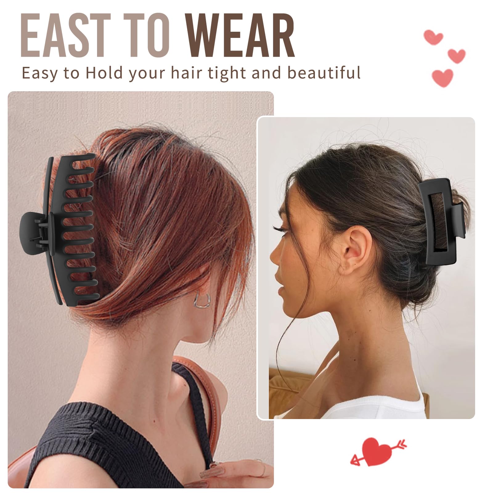 LuSeren Hair Clips for Women 4.3 Inch Large Hair Claw Clips for Women Thin Thick Curly Hair, Big Matte Banana Clips,Strong Hold jaw clips,Neutral Colors