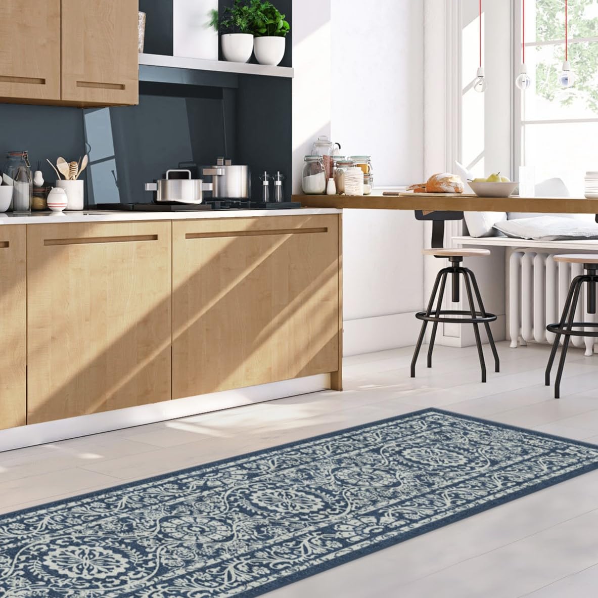 RUGGABLE Washable 2x3 Area Rug, Delphina Delft Blue, Premium Vintage Rugs for Living Room, Bedroom, Kitchen, Office, Classroom with Gripper Non Slip Pad