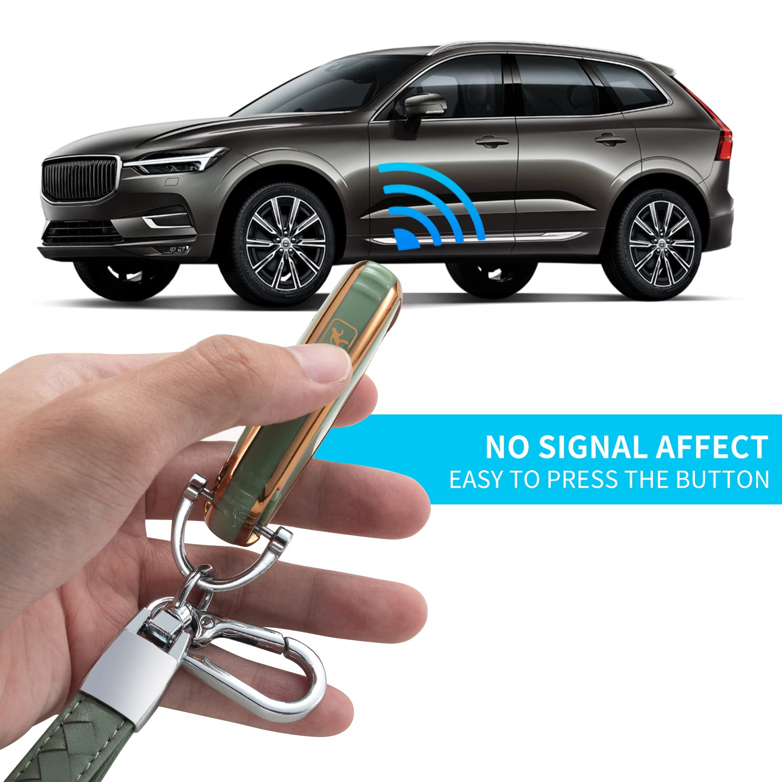 Compatible with VW Volkswagen Key Fob Cover with Leather Lanyard, Car Key Case Shell Protection for Volkswagen Tiguan Atlas Jetta Passat Golf Alltrack Smart Remote Control,Green