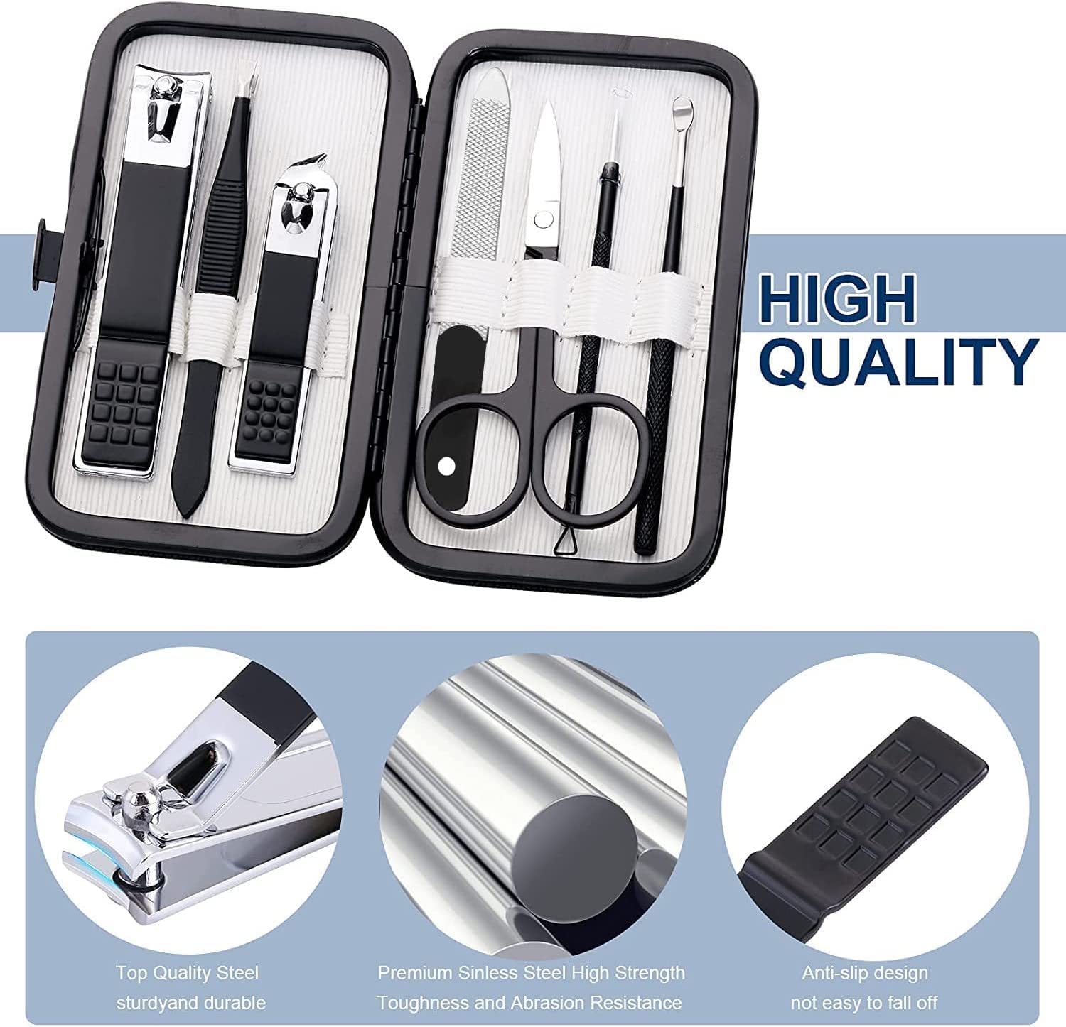 Manicure Set Professional Grooming Kits, Nail Clippers Pedicure Kit 8pcs Nail Kit Pedicure Set Tools with Aceoce Travel Case for Women Men Home or Salon Gift