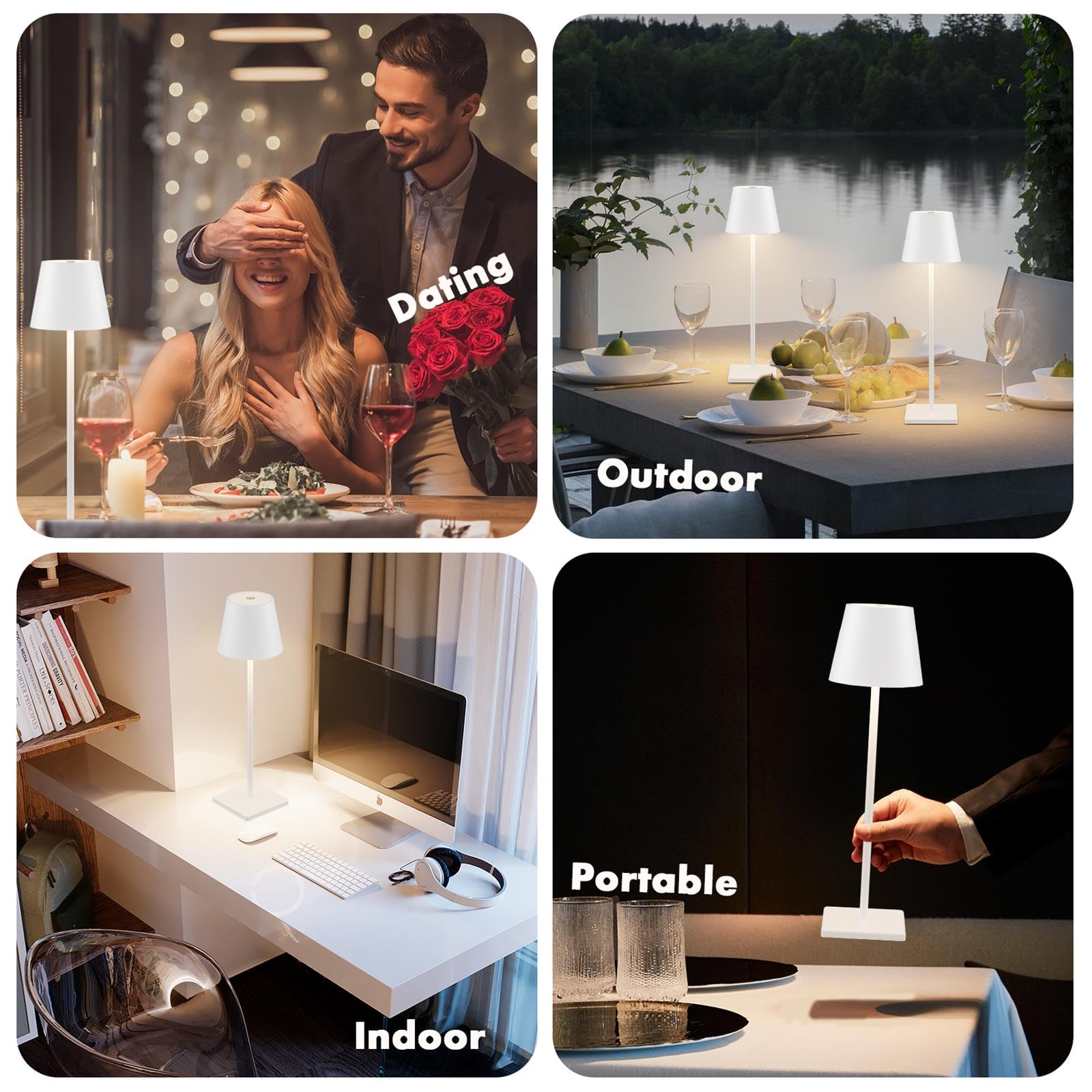 2-Pack LED Cordless Table Lamp, Rechargeable Battery Desk lamp 3W 5500mAh Battery Operated Stepless Dimming Modern Portable Table Light for Restaurant/Bedroom/Outdoor IP54 Waterproof (Off White)