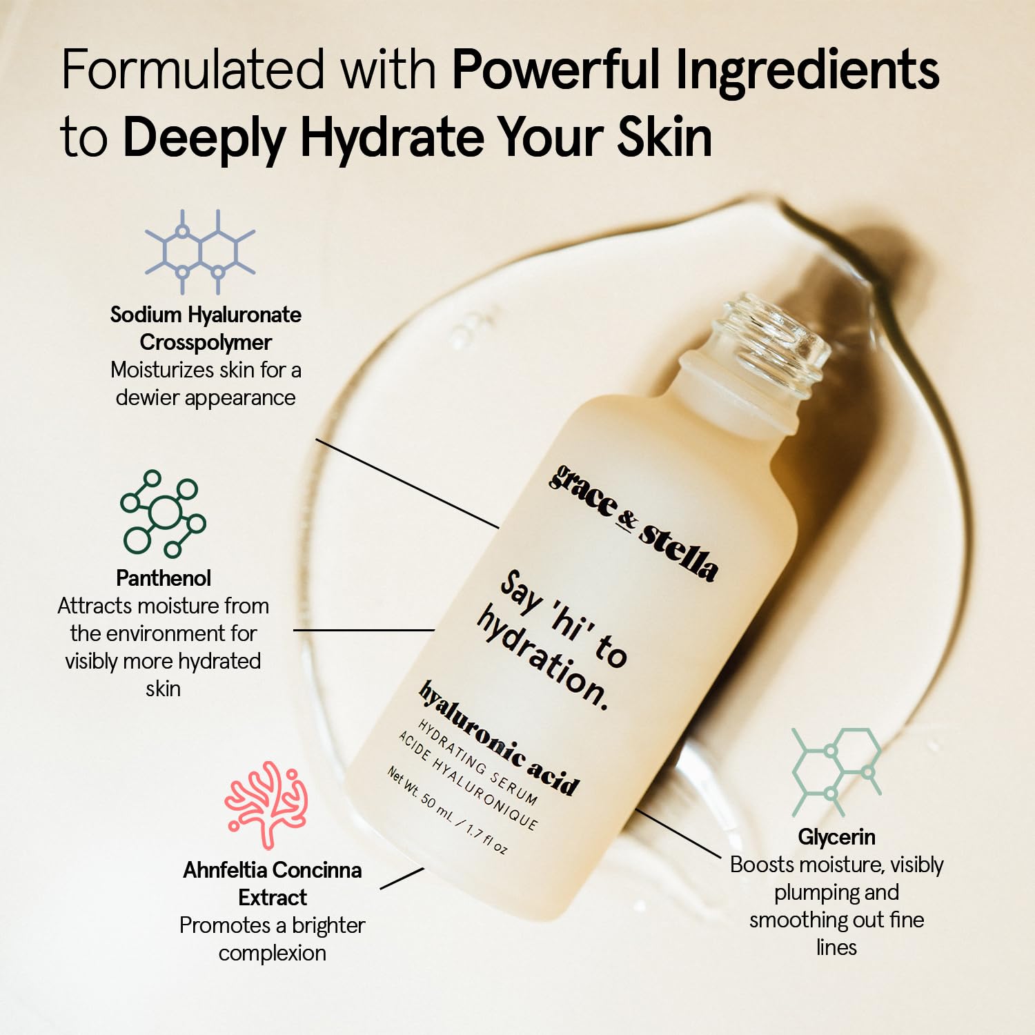 grace & stella Award Winning Hyaluronic Acid Serum (50ml/1.7 fl oz) Hyaluronic Acid Serum for Face