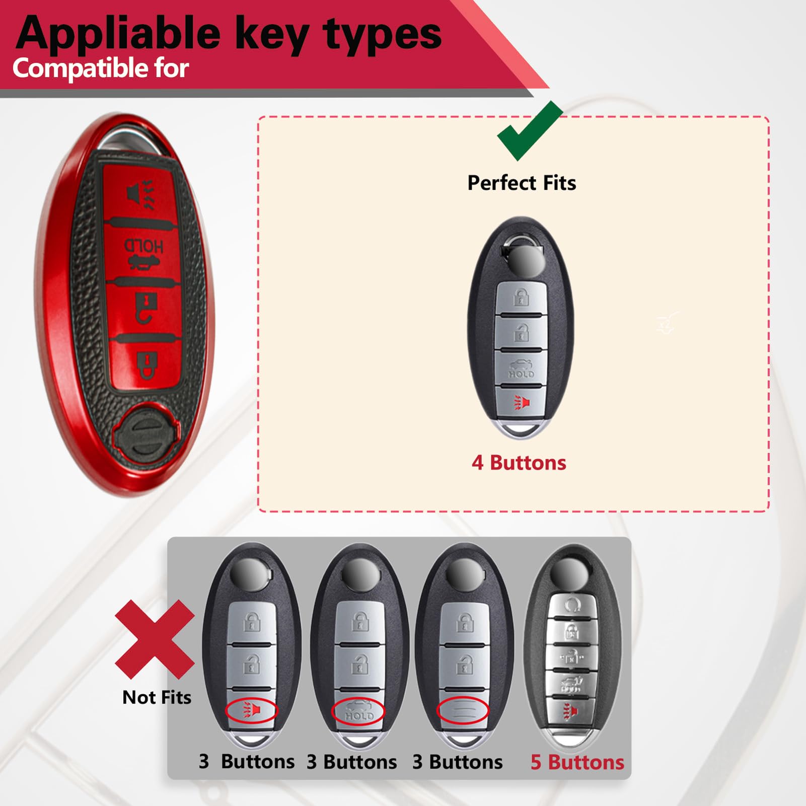 Cadillac Key Fob Cover with Metal Braided Rope Keychain, Upgraded Soft Key Case for 2015-2019 Escalade CTS SRX XT5 ATS STS CT6 (5 Button) (Gold Edge)