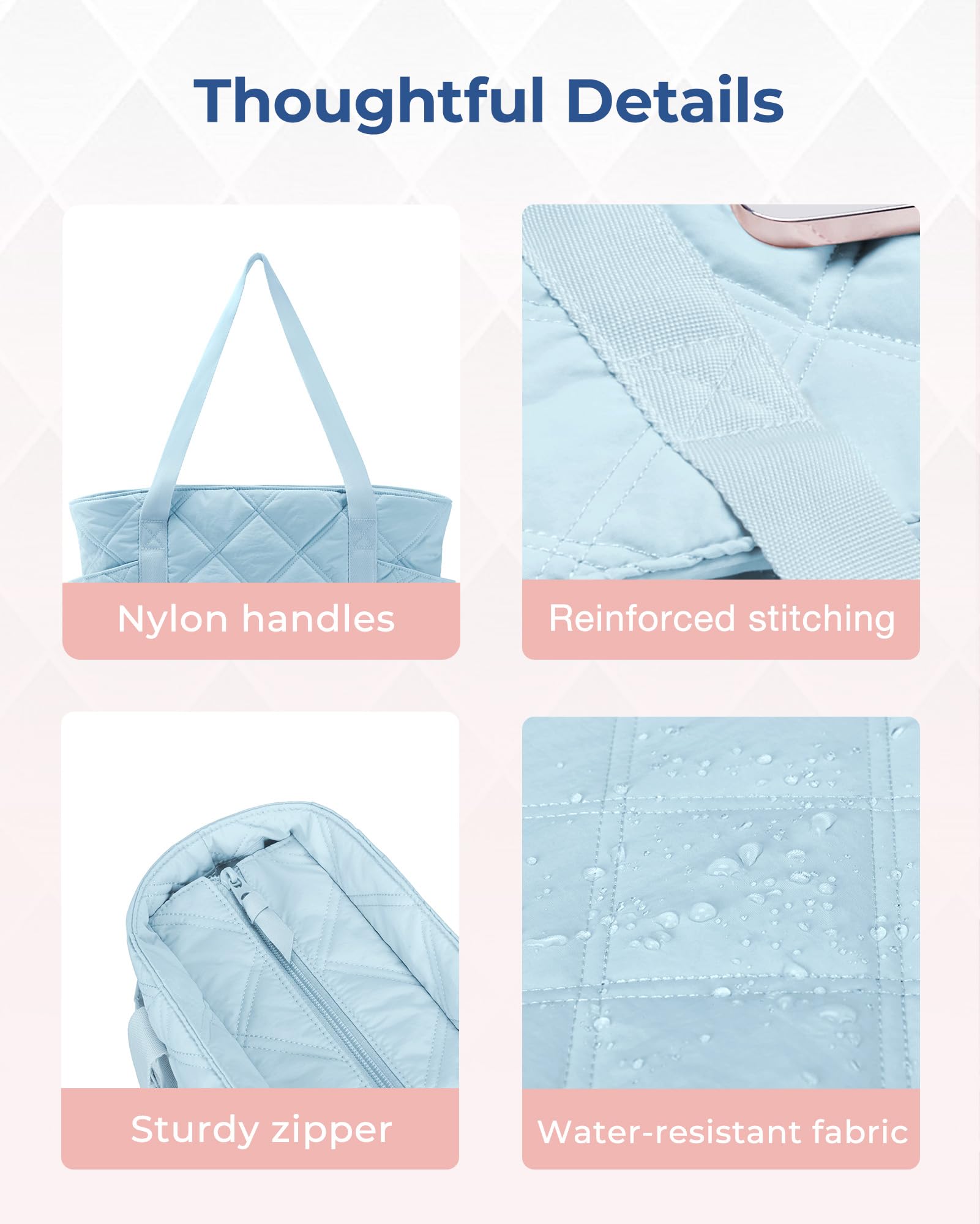 BAGSMART Tote Bag for Women, Puffer Tote Bags with Zipper, Travel Essentials Quilted Nurse Bag Carry On Bag Gifts for Women