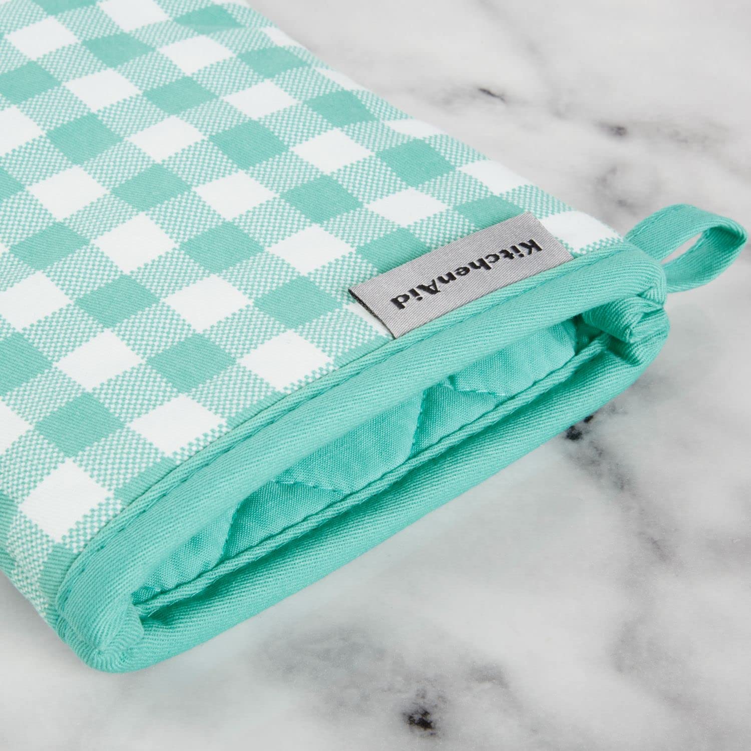 KitchenAid Gingham Oven Mitt 2-Pack Set, Milkshake, 7"x13"