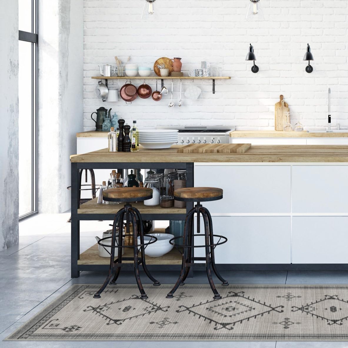 RUGGABLE Damali Runner Rug - Perfect Boho Washable Rug for Entryway Hallway Kitchen - Pet & Child Friendly - Non-Toxic - Stain & Water Resistant - Black & White 2.5&