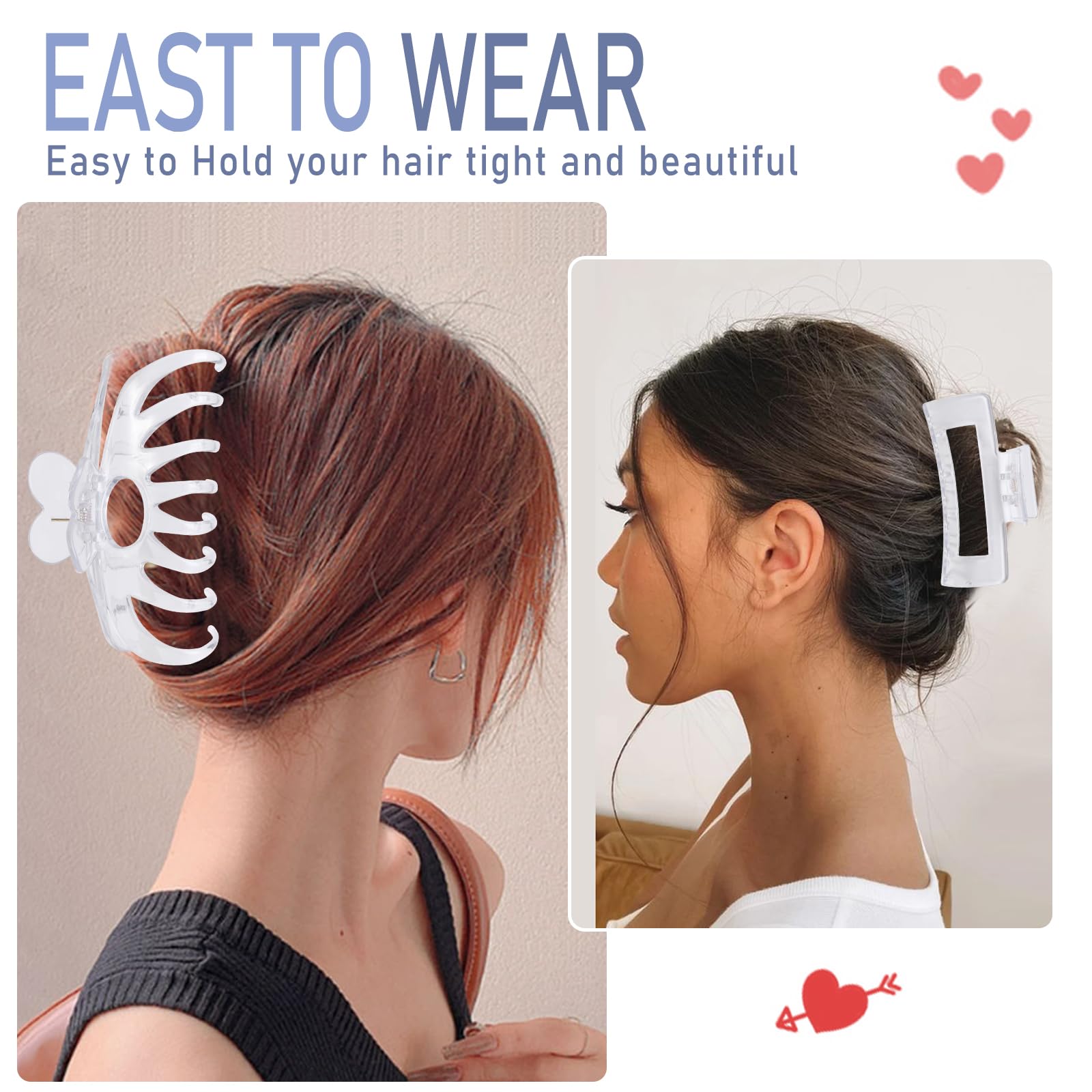 LuSeren Hair Clips for Women 4.3 Inch Large Hair Claw Clips for Women Thin Thick Curly Hair, Big Matte Banana Clips,Strong Hold jaw clips,Neutral Colors