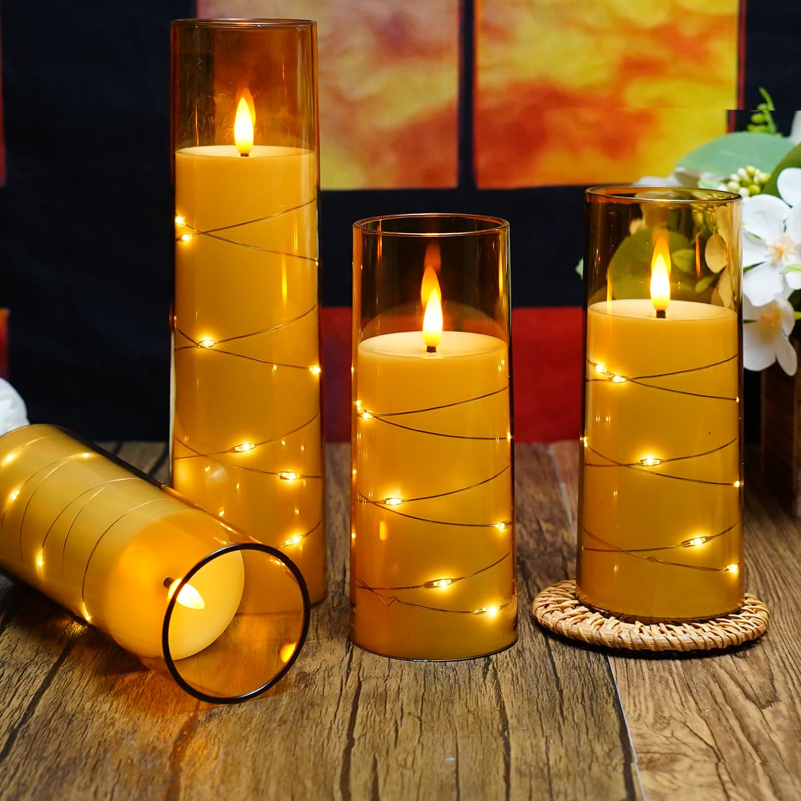 Flameless LED Candles with Timer 5 Pc Flickering Flameless Candles for Romantic Ambiance and Home Decoration Stable Acrylic Shell,with Embedded Star String,Battery Operated Candles(Grey)