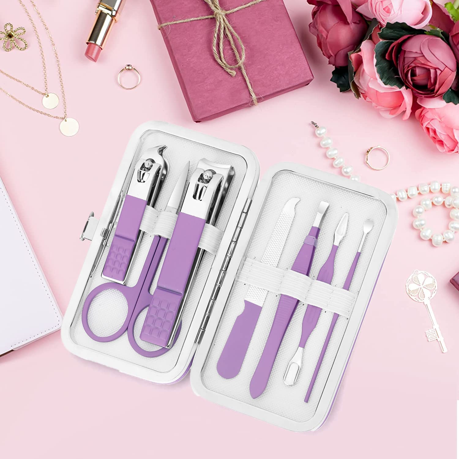 Manicure Set Professional Grooming Kits, Nail Clippers Pedicure Kit 8pcs Nail Kit Pedicure Set Tools with Aceoce Travel Case for Women Men Home or Salon Gift