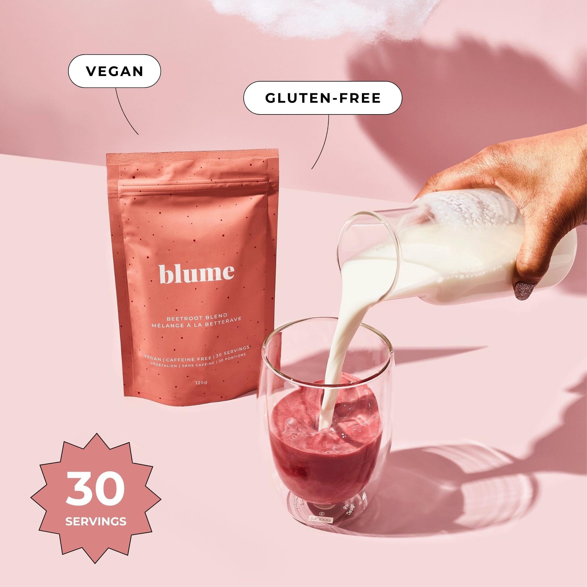 Blume Rose London Fog Latte with Zero Sugar or Caffeine - Certified Organic, Vegan and Gluten-Free - Tart Cherry & Rosehips blend rich Antioxidant & Vitamin to Ease Bloating and Boost Your Natural Glow - 30 Servings