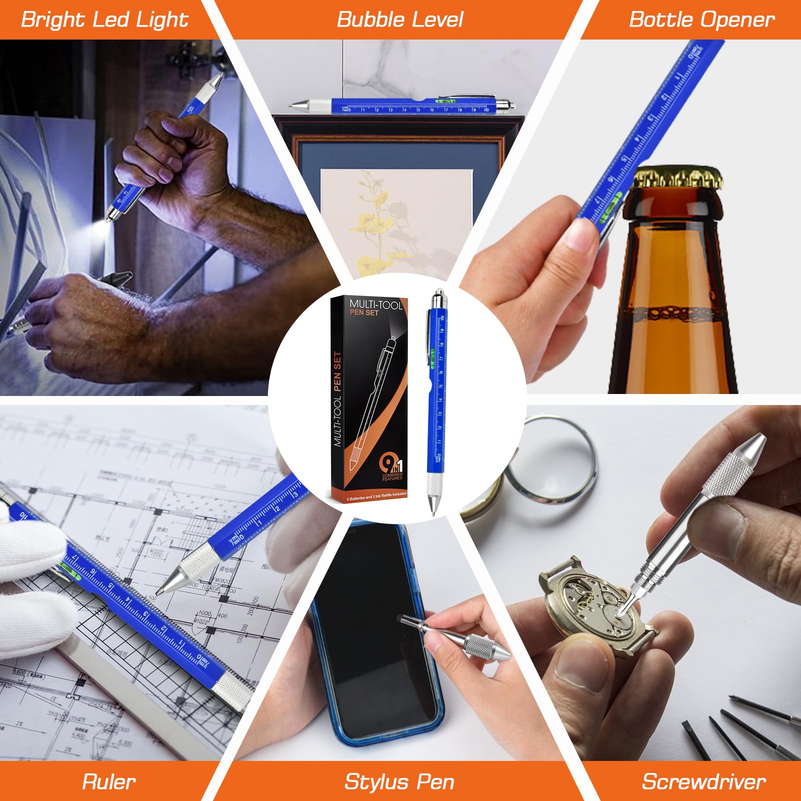 Gifts for Men, Stocking Stuffers for Adults Men, Fathers Day Dad Gifts from Daughter Son Wife, 9 in 1 Multitool Pen, Tools Gadgets for Men, Birthday Christmas White Elephant Gifts for Grandpa Husband