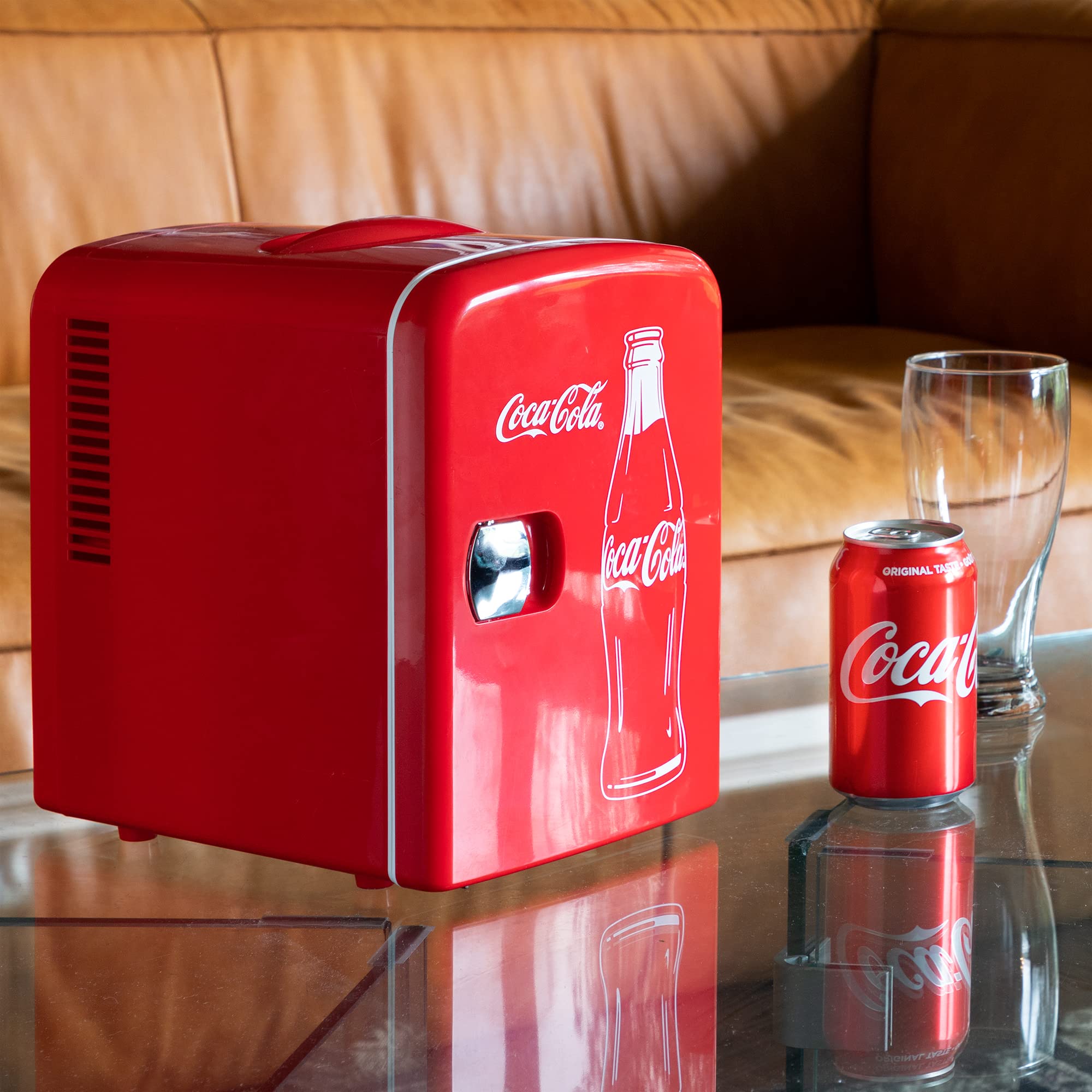 Koolatron Retro Mini Portable Fridge, 4L Compact Refrigerator for Skincare, Beauty Serum, Face Mask, Personal Cooler, Includes 12V Car Adapter, Desktop Accessory for Home Office Dorm Travel, Pink