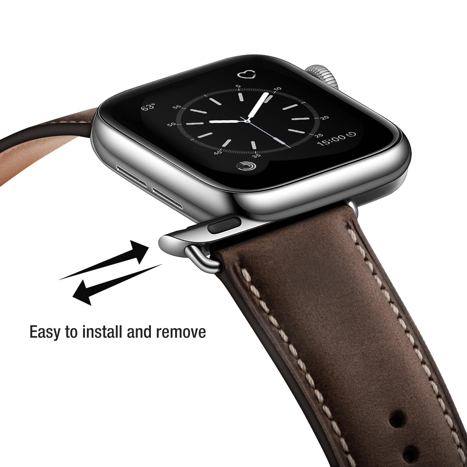 Bestig Compatible with Apple Watch Band 49mm 46mm 45mm 44mm 42mm(Series 3 2 1) Apple Watch Leather Bands Genuine Leather for iWatch Strap Ultra Series 10 9 8 7 6 5 4 SE Women Man-Redbrown/Black