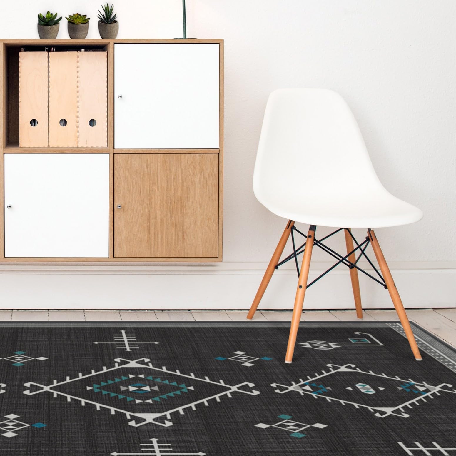RUGGABLE Damali Runner Rug - Perfect Boho Washable Rug for Entryway Hallway Kitchen - Pet & Child Friendly - Non-Toxic - Stain & Water Resistant - Black & White 2.5&