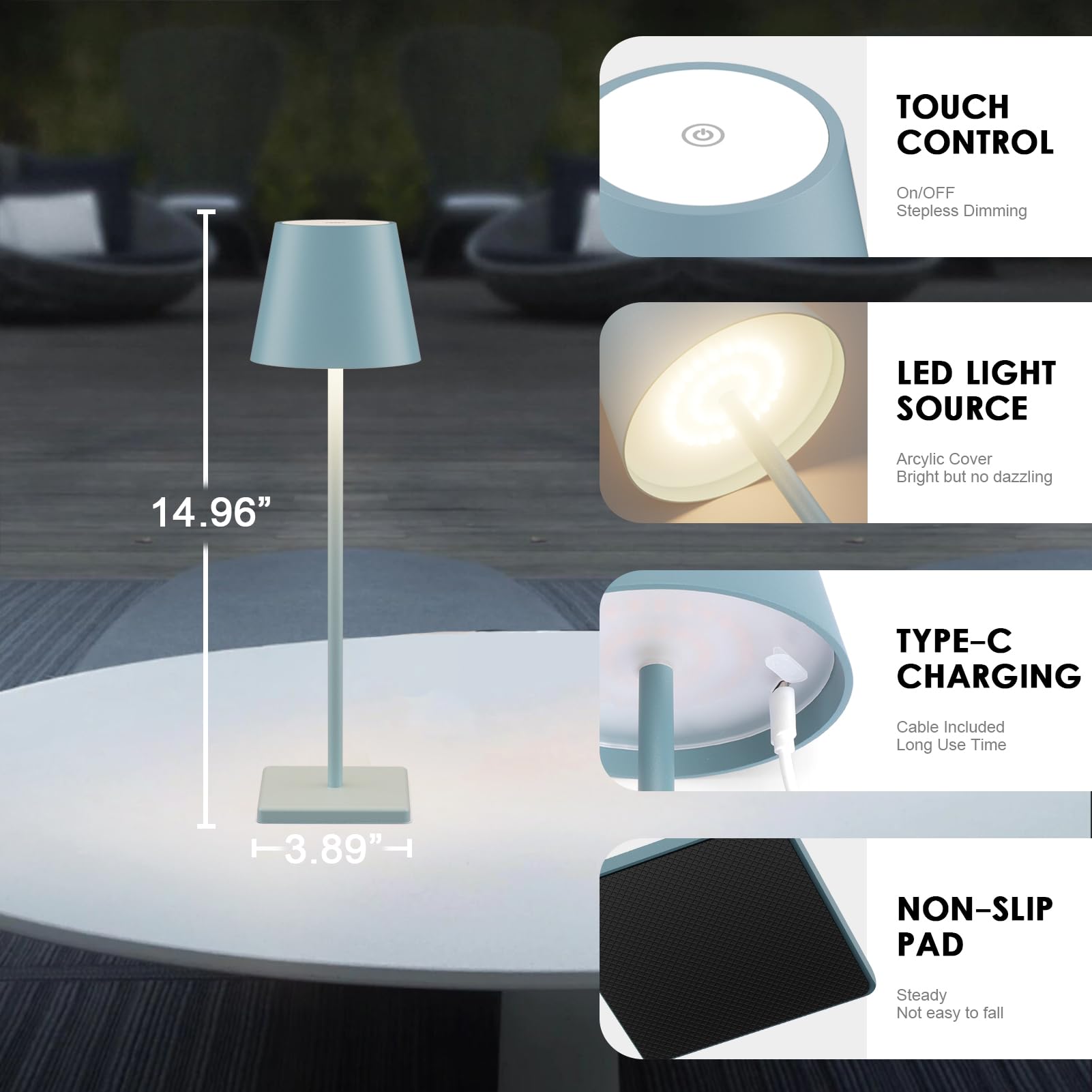 2-Pack LED Cordless Table Lamp, Rechargeable Battery Desk lamp 3W 5500mAh Battery Operated Stepless Dimming Modern Portable Table Light for Restaurant/Bedroom/Outdoor IP54 Waterproof (Off White)
