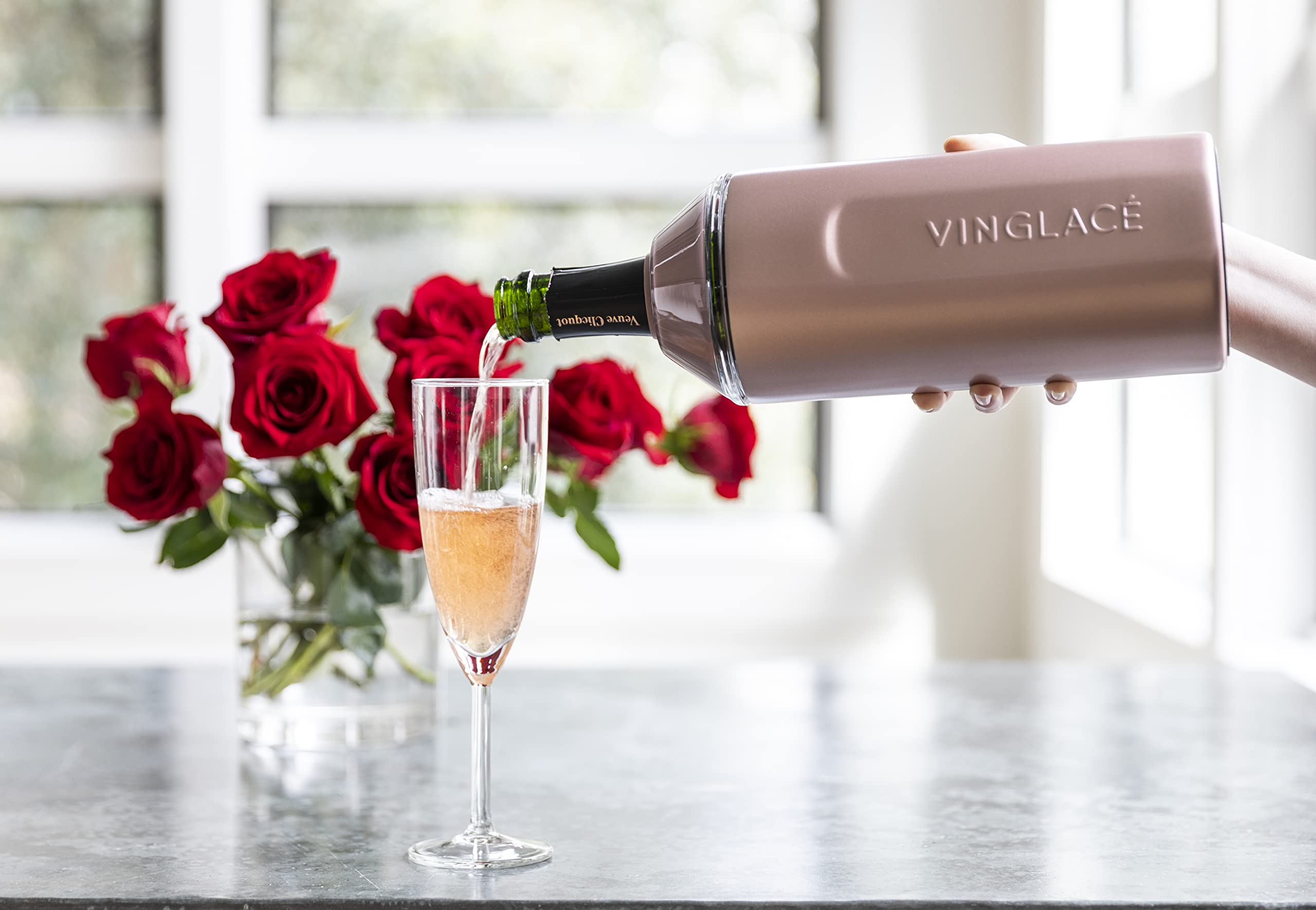 Vinglacé Wine Bottle Chiller- Portable Champagne Insulator- Stainless Steel Wine Cooler Sleeve, White