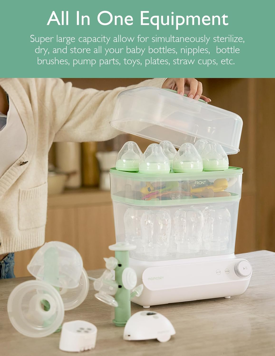 Momcozy 3 Layers Large Bottle Sterilizer and Dryer, Fast Sterilize and Dry, Universal Bottle Sterilizer for All Bottles & Breast Pump Accessories, Touch Screen & Auto-Off Bottle Sanitizer