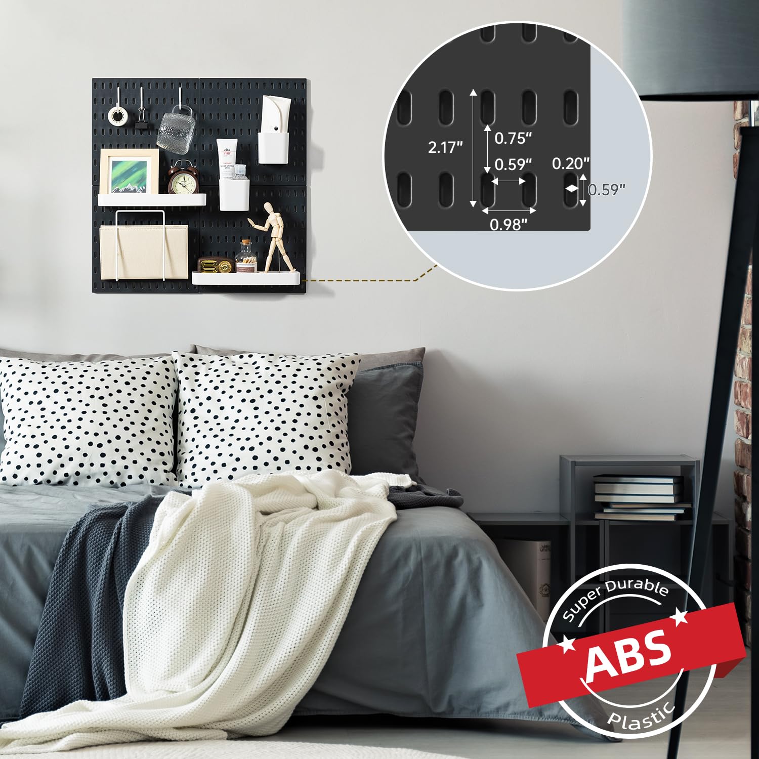 VUSIGN Pegboard Combination Wall Organizer Kit, 4 Pieces Pegboards and 17 Accessories Modular Hanging, Wall Mount Display Peg Board Panel Kits for Bedroom, Home, Office, Bathroom, 22" x 22", Pink