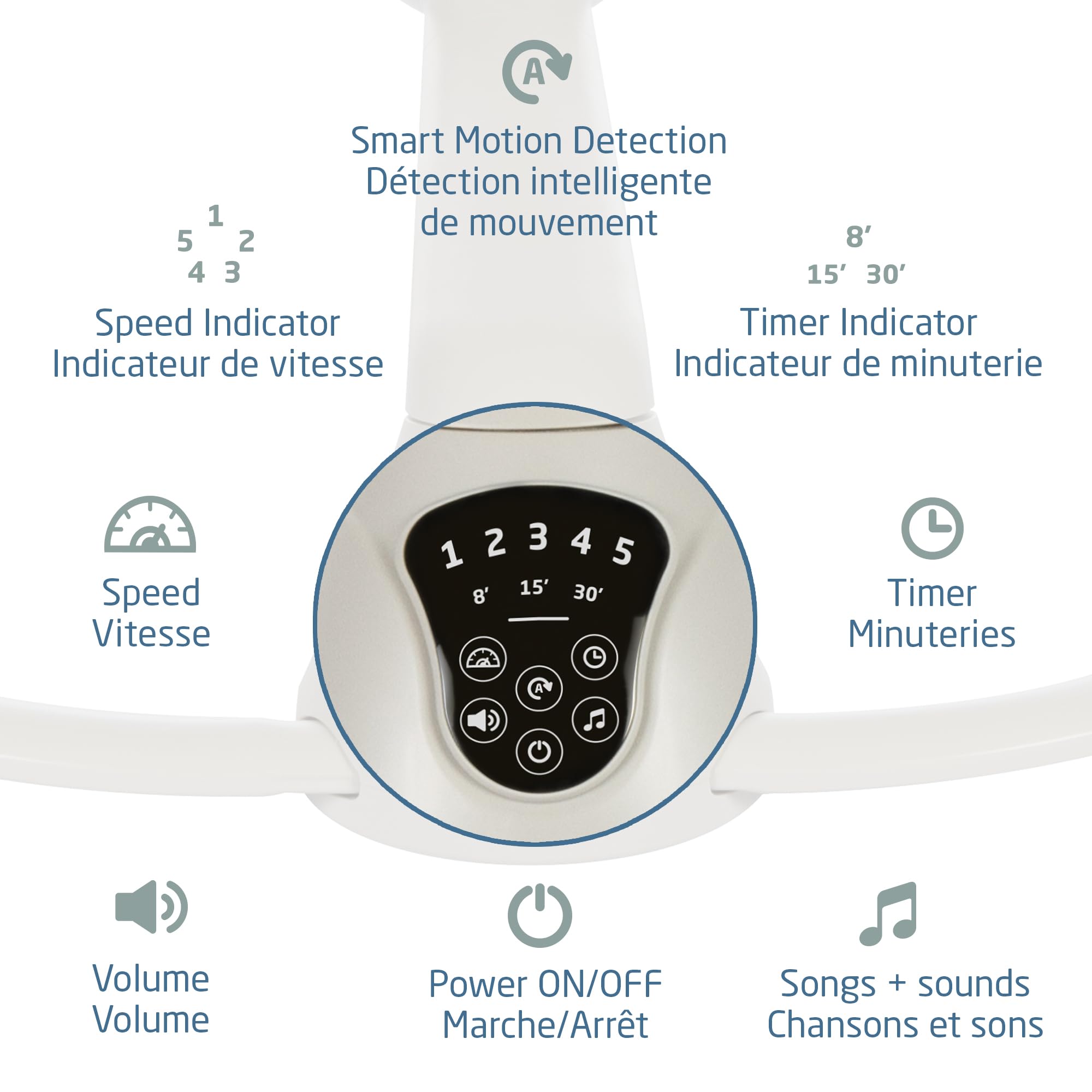 Maxi-Cosi Cassia Baby Swing, infant swing, automatic motion sensor, music, toys, recline, portable, 360 degree rotation, lightweight & foldable, Horizon Sand