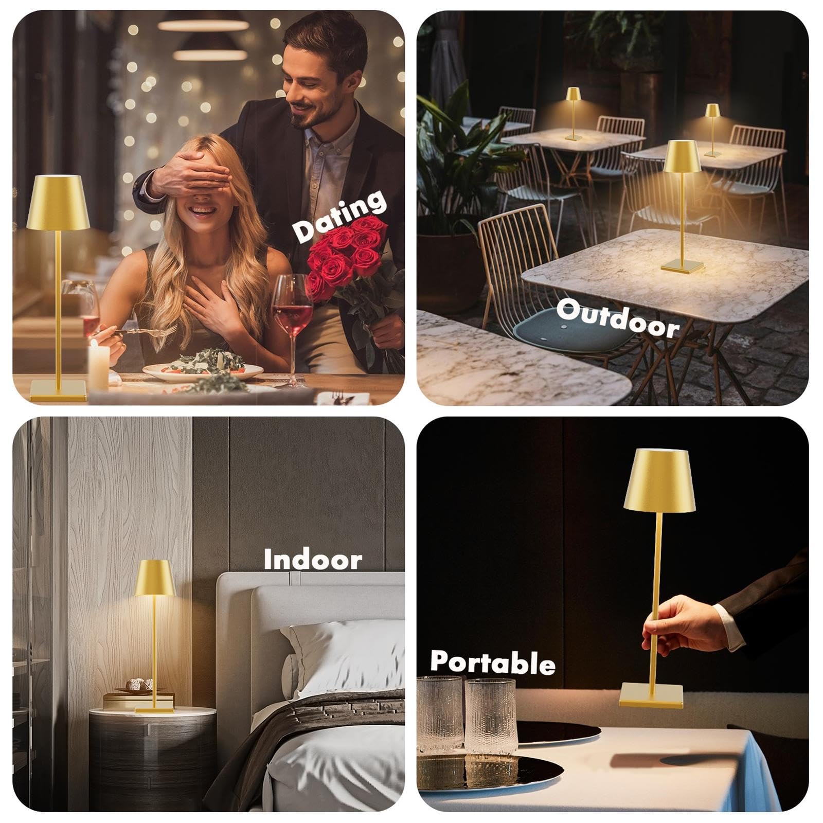 2-Pack LED Cordless Table Lamp, Rechargeable Battery Desk lamp 3W 5500mAh Battery Operated Stepless Dimming Modern Portable Table Light for Restaurant/Bedroom/Outdoor IP54 Waterproof (Off White)