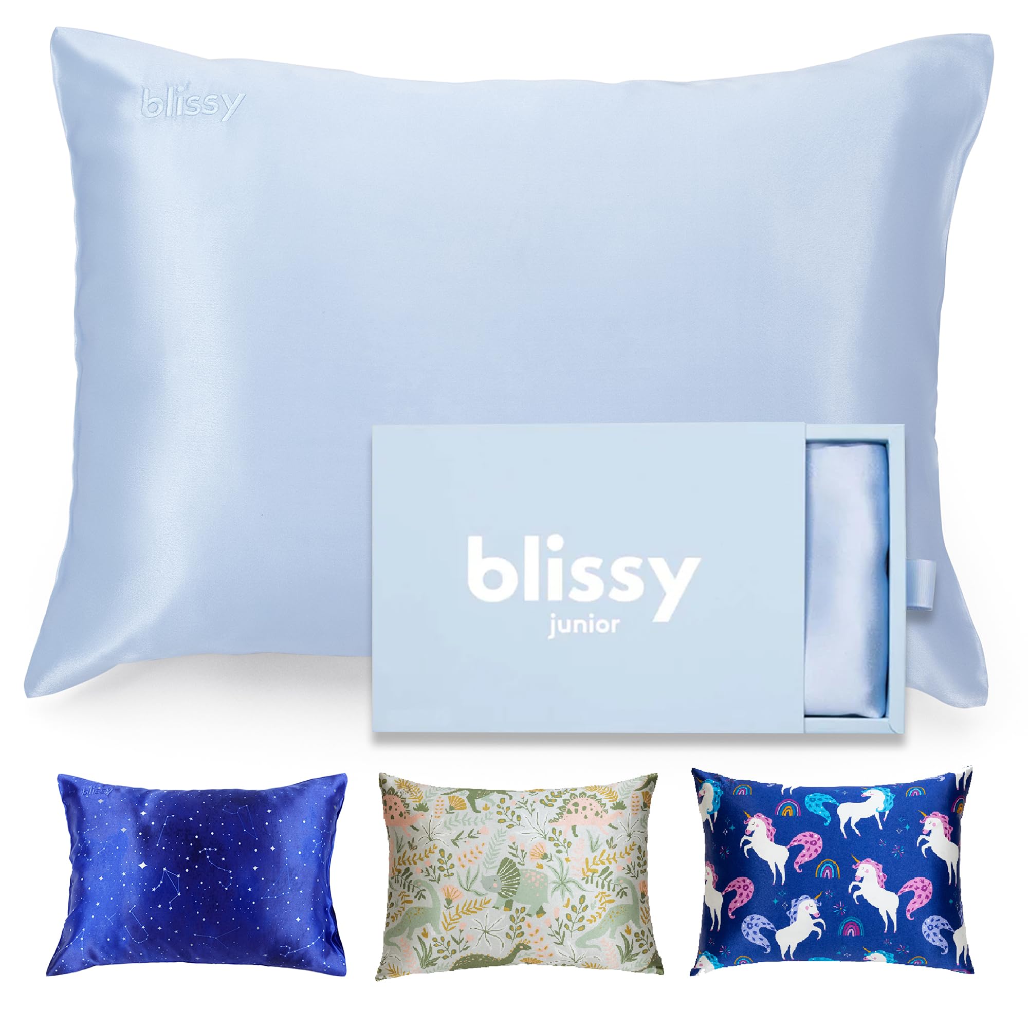 Blissy Toddler Silk Pillowcase - 100% Pure Mulberry Silk - 22 Momme 6A High-Grade Fibers - Soft and Gentle Silk Pillowcase for Kids Hair and Skin (Toddler 13 x 18 in, Baby Blue)