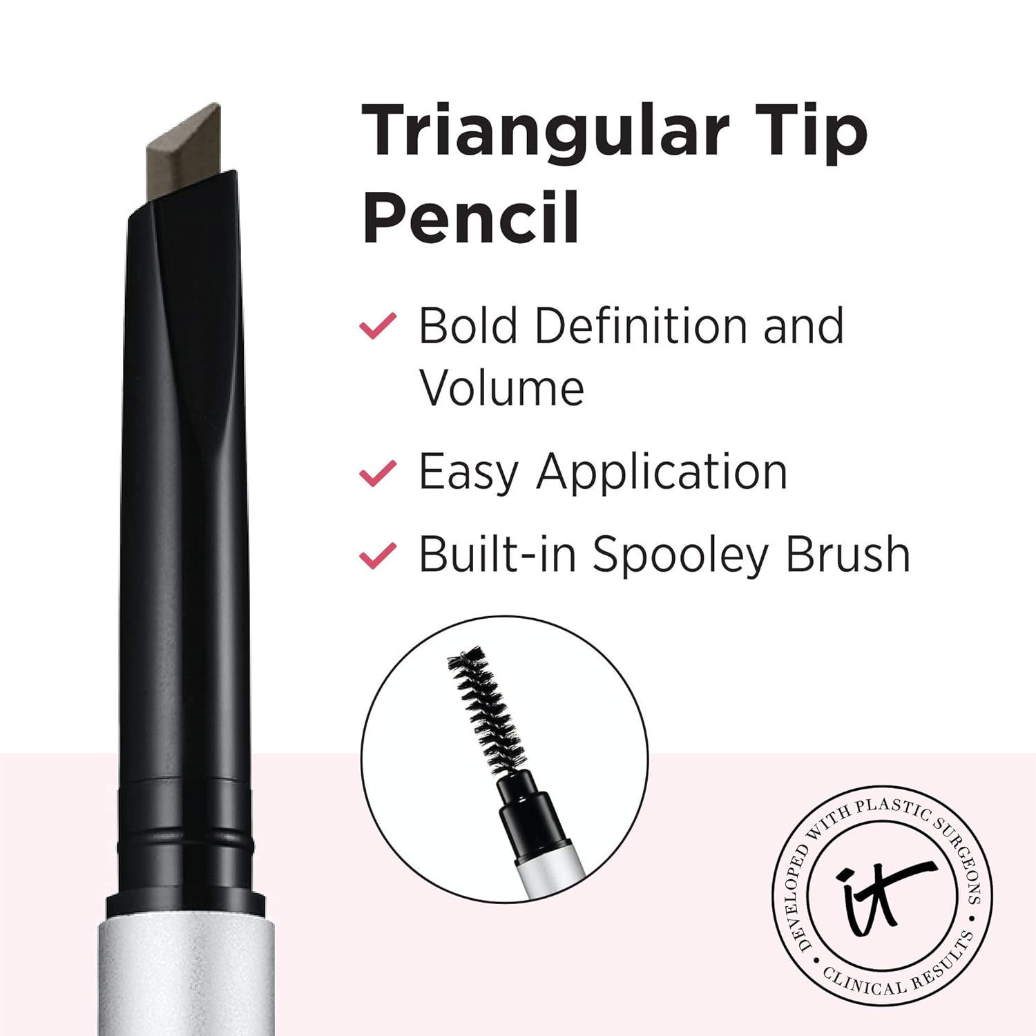 IT Cosmetics Brow PowerFULL, Universal Taupe - Universal Eyebrow Pencil with Triangular Tip - Delivers Bold Volume & Shaping - Budge-Proof Formula - Built-In Spoolie - 0.012 oz