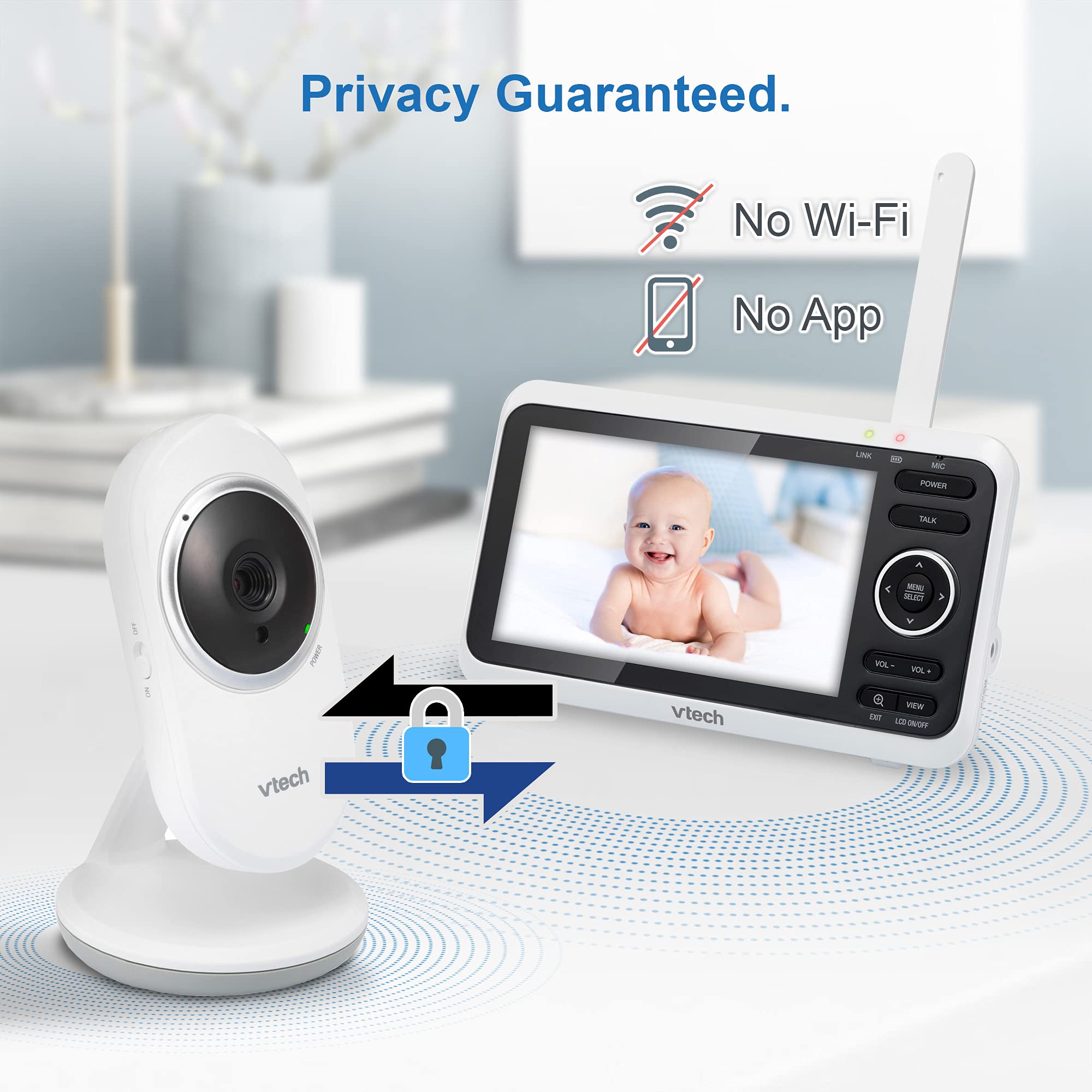 VTech VM819 Baby Monitor, 2.8” Screen, Night Vision, 2-Way Audio, Temperature Sensor and Lullabies, Secure Transmission No WiFi