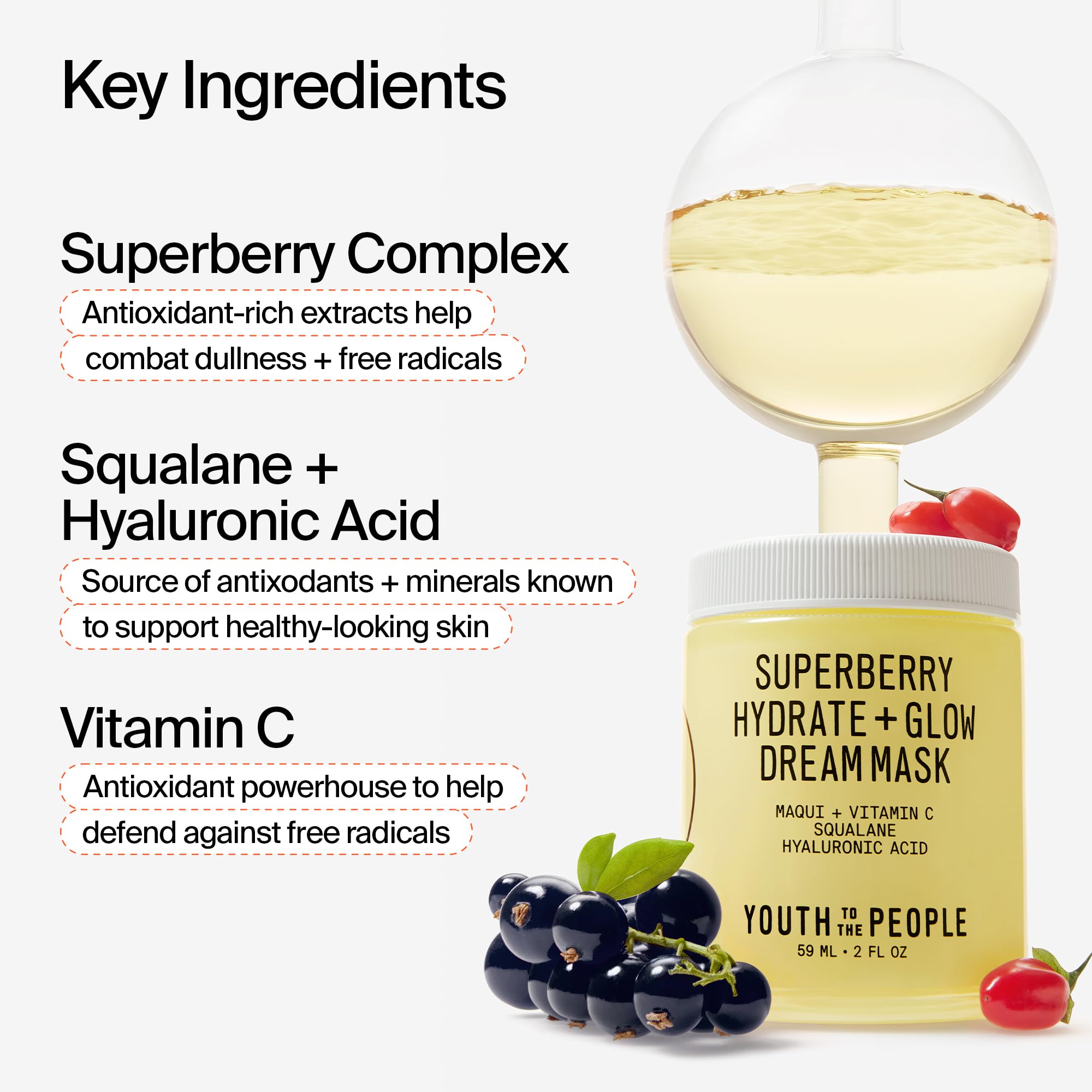 YTTP Hydrate + Glow Dream Overnight Face Mask - Brightening Skin Care Cream & Moisturizing Facial Mask with Hyaluronic Acid, Vitamin C & Squalane Oil for Even Skin Tone - Vegan Skincare (2oz)