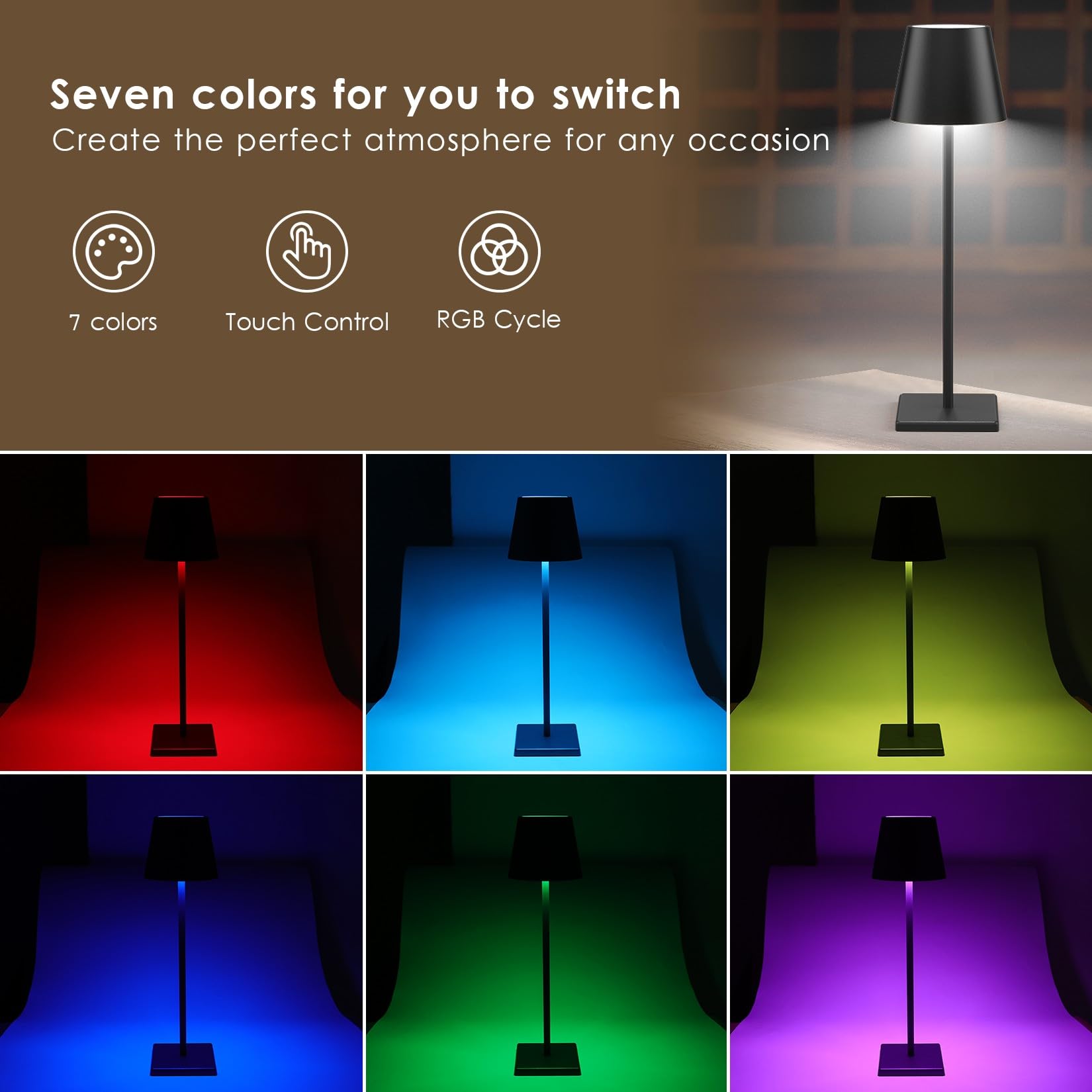 2-Pack LED Cordless Table Lamp, Rechargeable Battery Desk lamp 3W 5500mAh Battery Operated Stepless Dimming Modern Portable Table Light for Restaurant/Bedroom/Outdoor IP54 Waterproof (Off White)