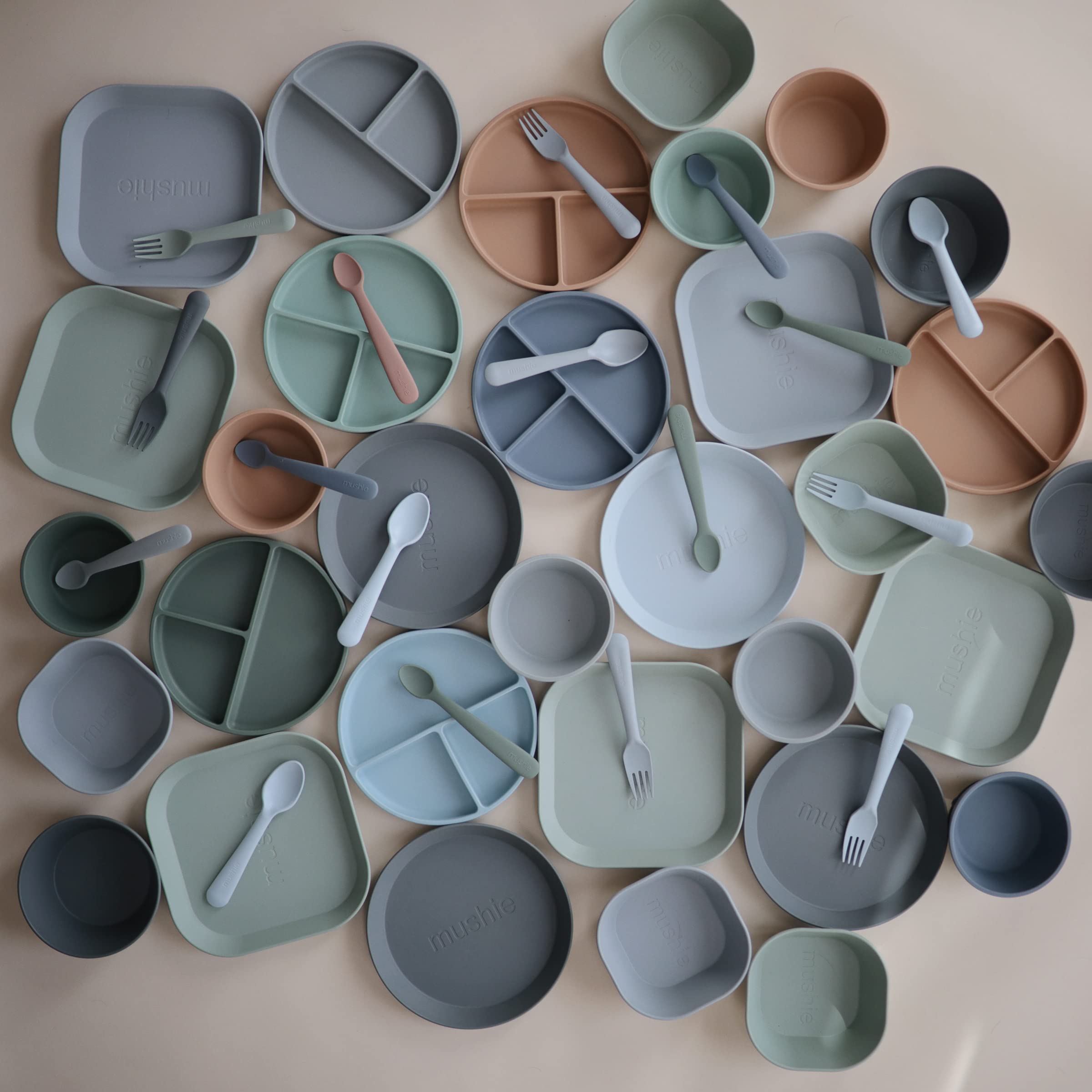 mushie Flatware Fork and Spoon Set for Kids | Made in Denmark (Sage)