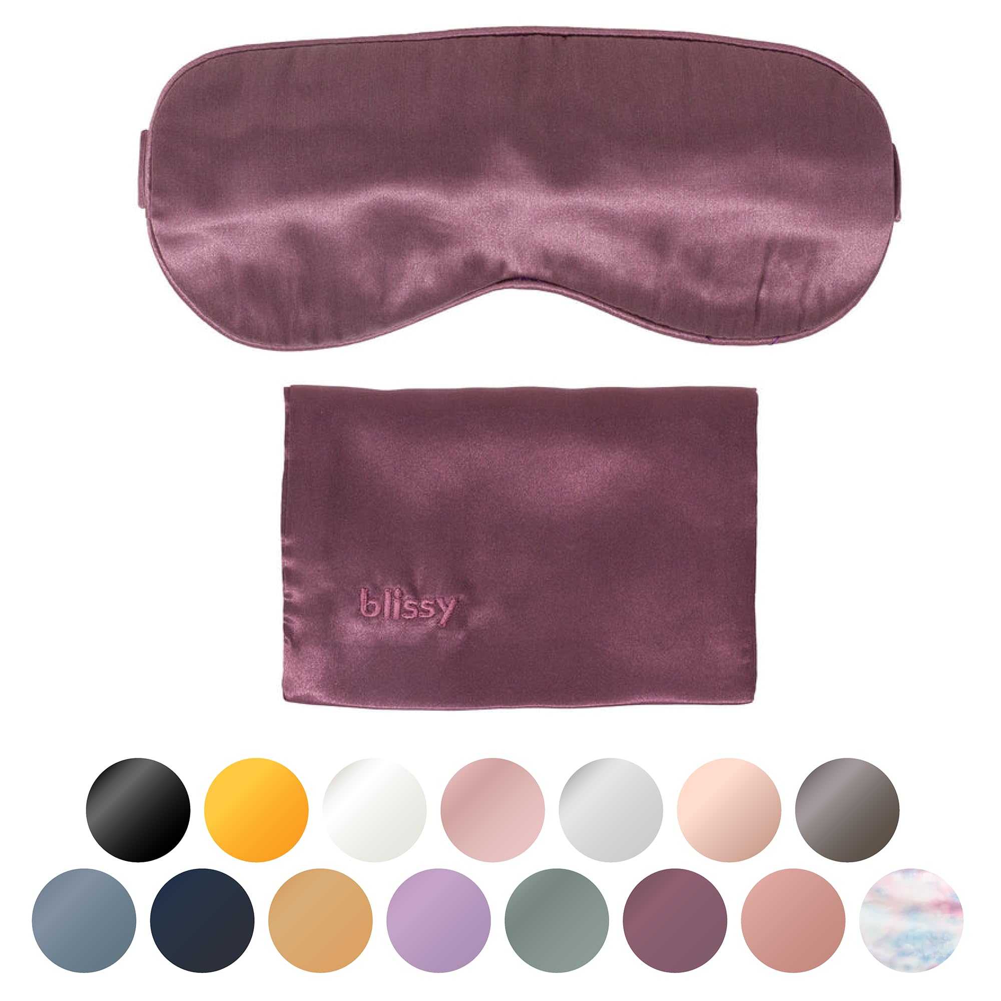 Blissy Silk Sleep Mask - Silk Eye Sleeping Mask for Women & Men for Total Blackout - 100% Pure Mulberry Silk, 22 Momme 6a Fibers - Blindfold Silk Sleep Mask Side Sleeper Eye Cover (Plum)