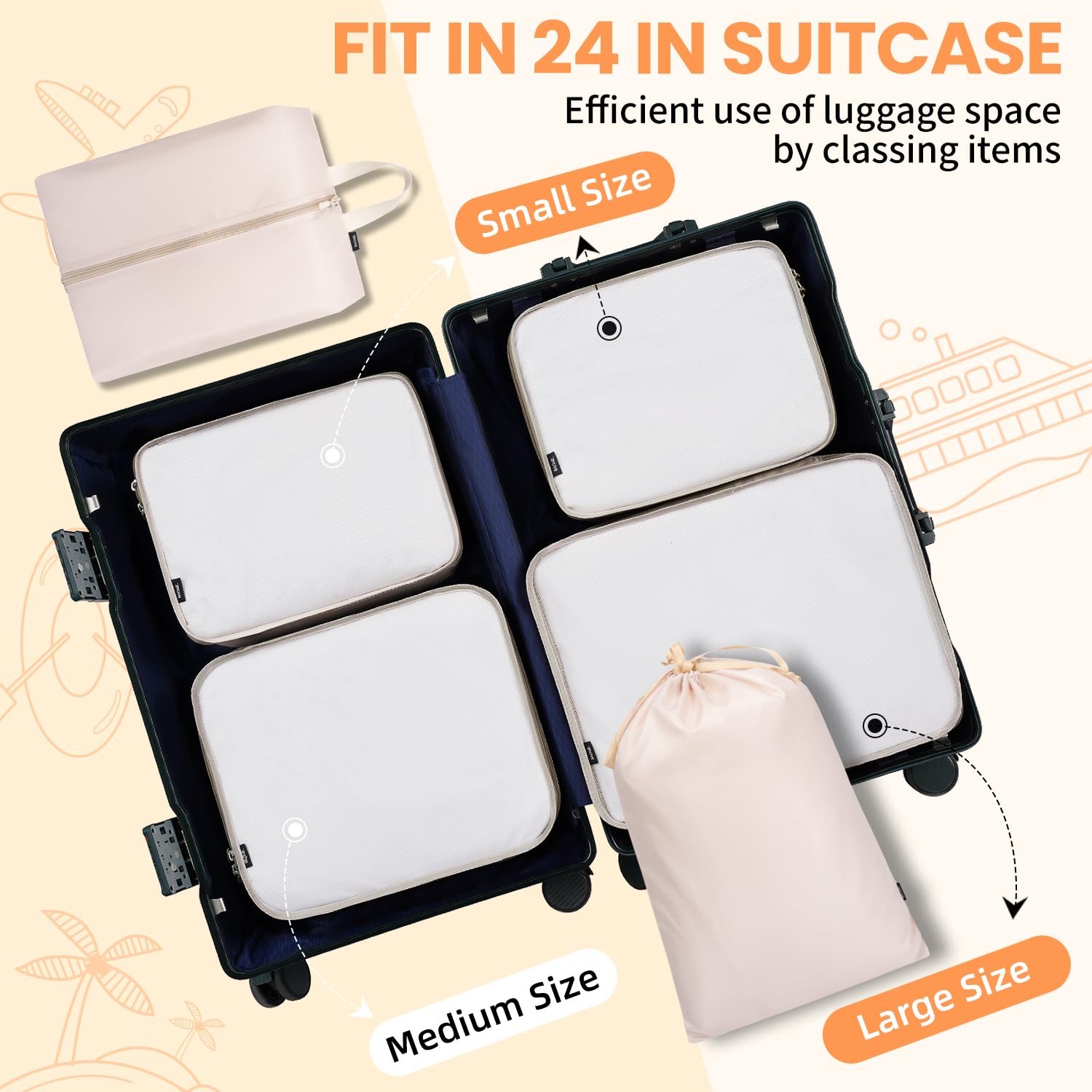BAGAIL 8 Set Packing Cubes Luggage Packing Organizers for Travel Accessories