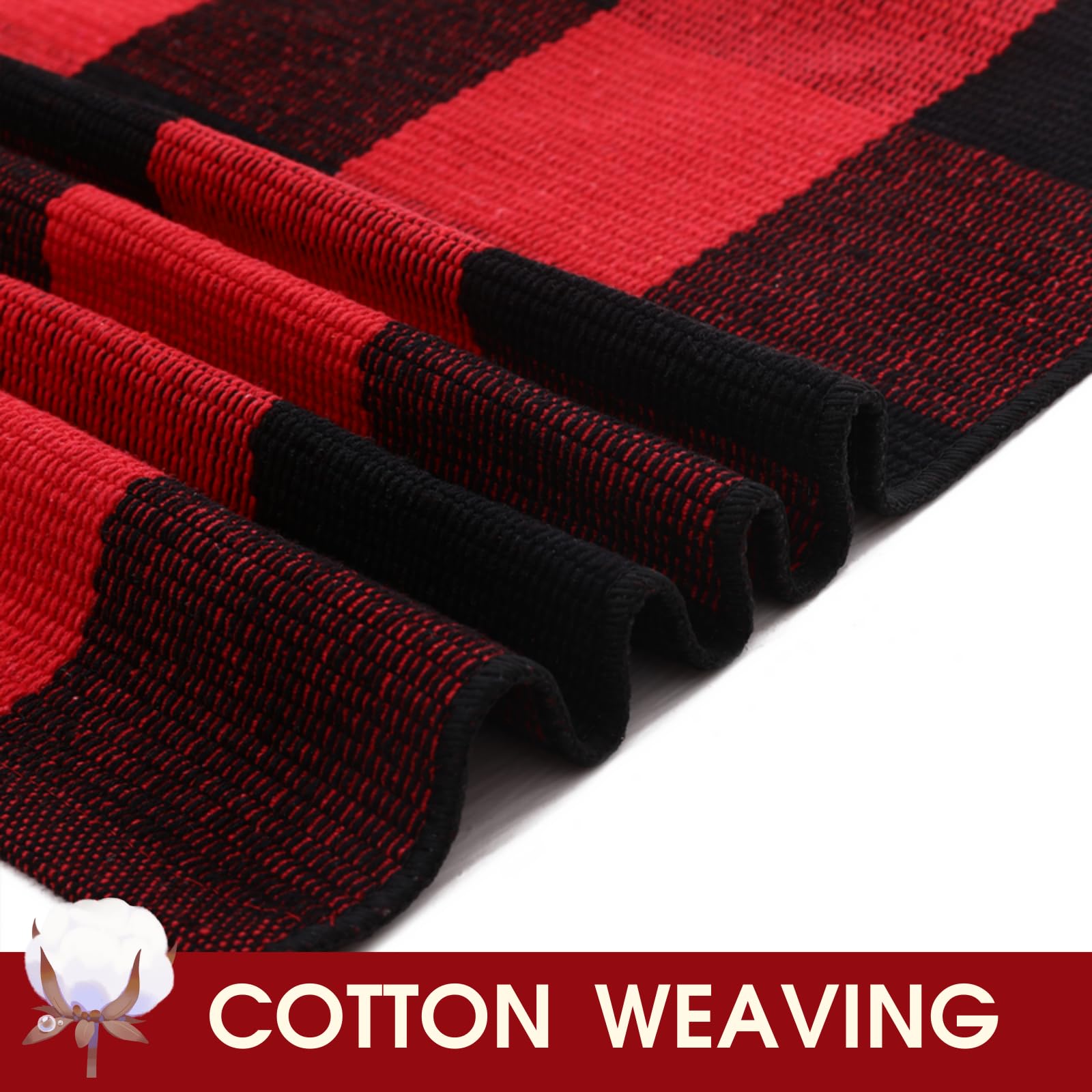 Christmas Red and White Plaid Rug - 28 x 43 Inches Outdoor Front Door Decor Mat Cotton Washable Hand-Woven Rug Christmas New Year Holiday Porch Entryway Layered Doormat
