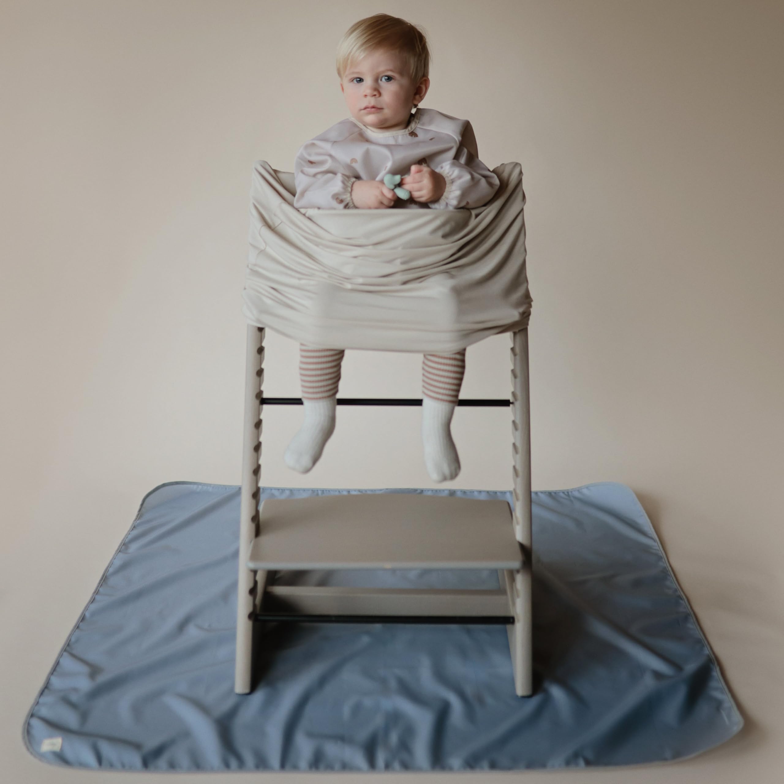 mushie Baby Splat Mat 42.5x42.5 Inch (Fog) | Water Resistant for Under High Chair and Infant Play