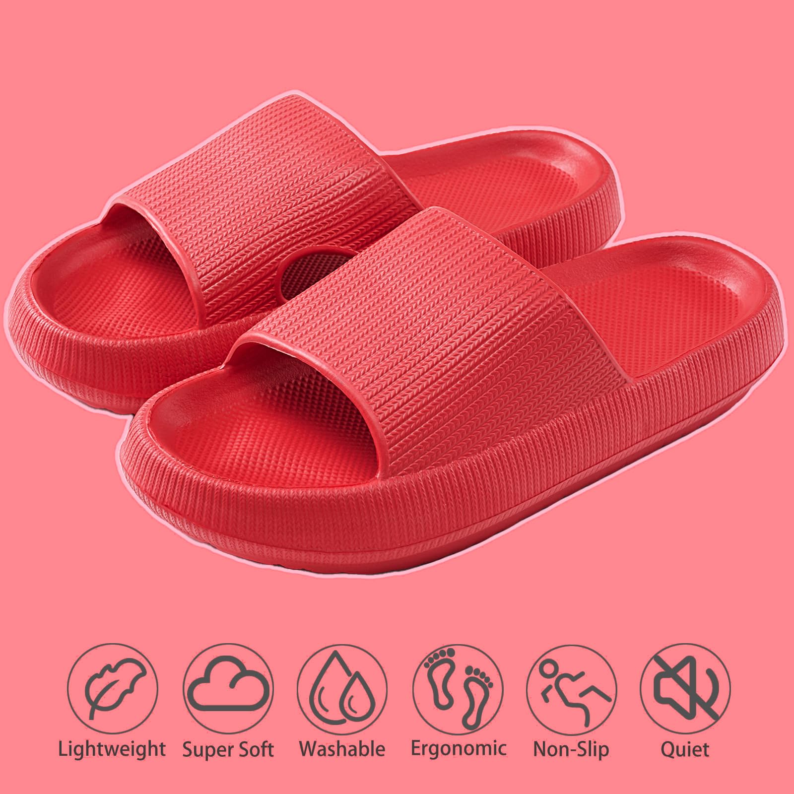 rosyclo Cloud Slippers for Women and Men, Pillow House Slippers Shower Shoes Indoor Slides Bathroom Sandals, Ultimate Comfort, Lightweight, Thick Sole, Non-Slip, Easy to Clean