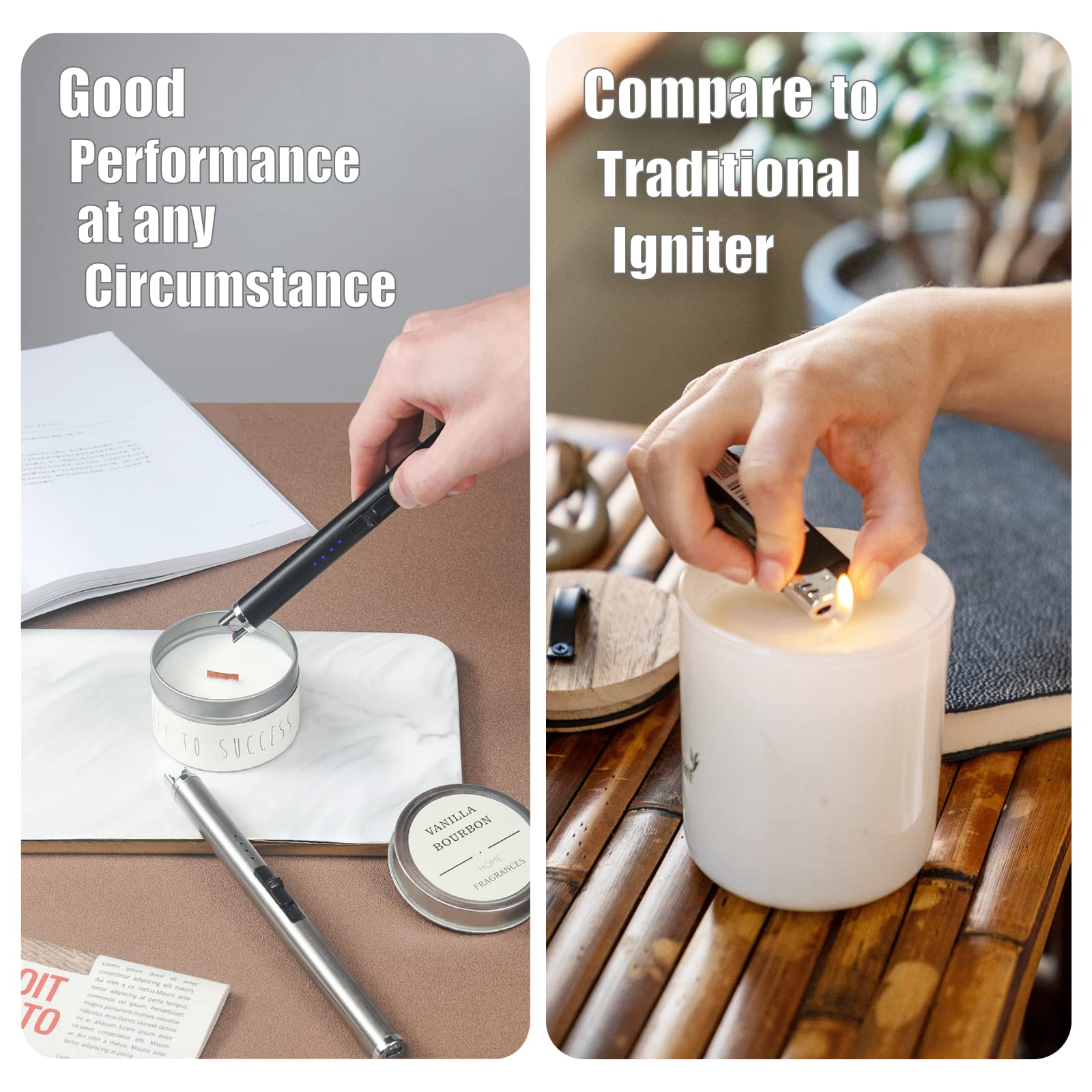 Exquisite Candle Accessories Tool Pack Bag, Rechargeable Electric Lighter, Wick Trimmer, Dipper, Snuffer and Tray Holder Elegant Kit Gift for Candle Lovers in Dating, Valentines Decor. ( Lemon Gold )