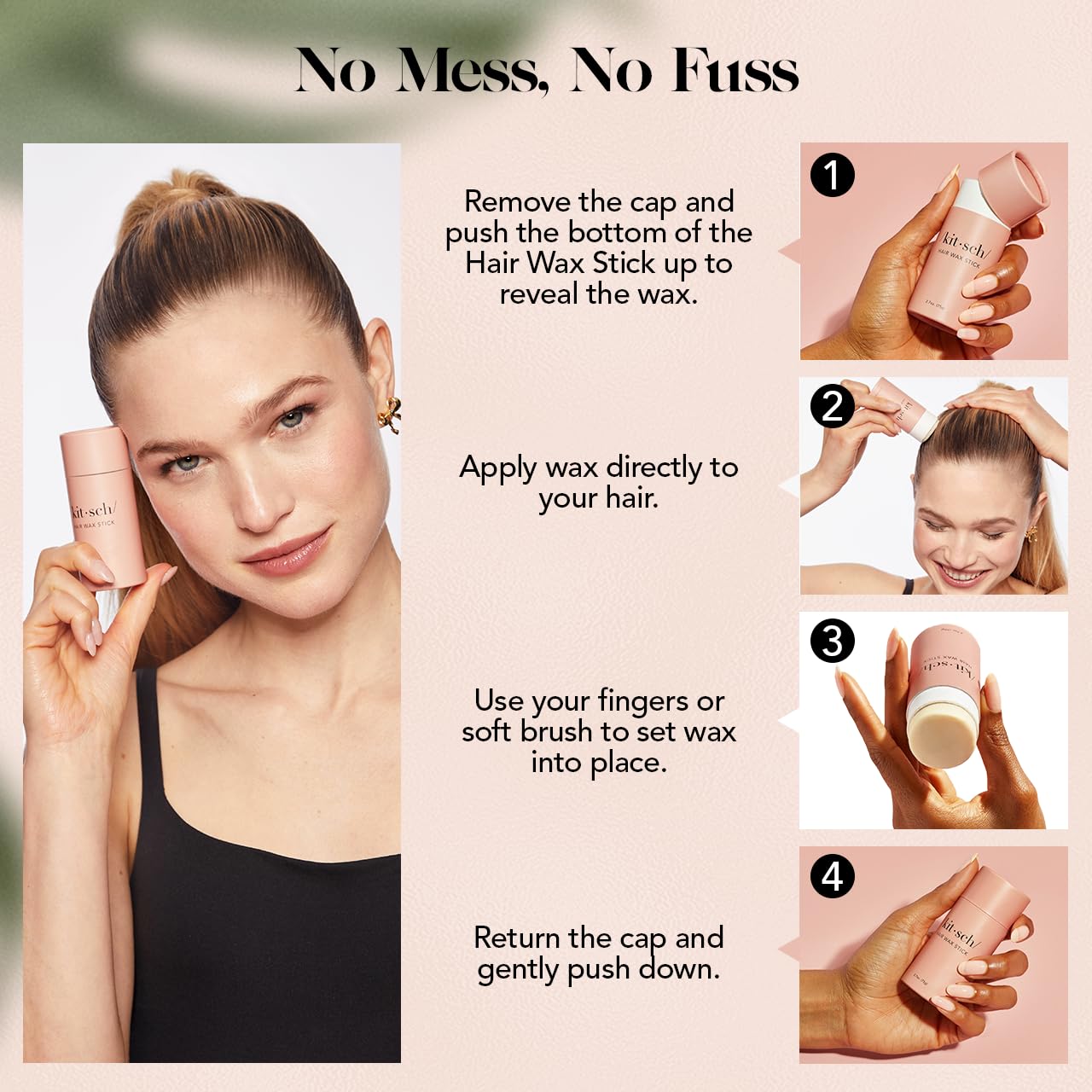 Kitsch Hair Wax Stick for Women & Men - Hair Slick Back Stick, Anti-Frizz and Fly Away Hair Tamer, No Residue Hair Finishing Stick for Flyaways, All Day Hold Styling Product for Smoothing Hair Strands