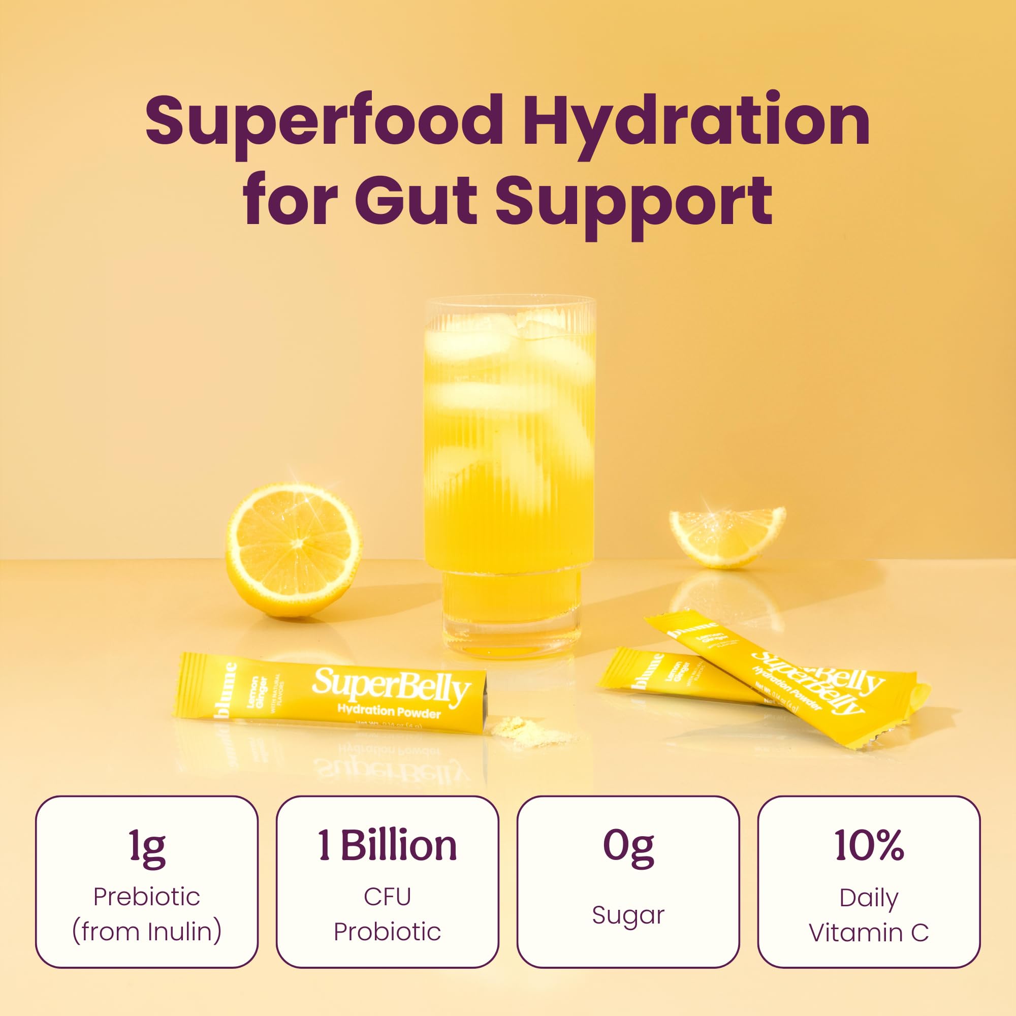 Blume SuperBelly Gut Health Hydration Packets, Sugar-Free, with Prebiotics, Probiotics, Apple Cider Vinegar, and Electrolytes, Strawberry Hibiscus, 15 Sticks
