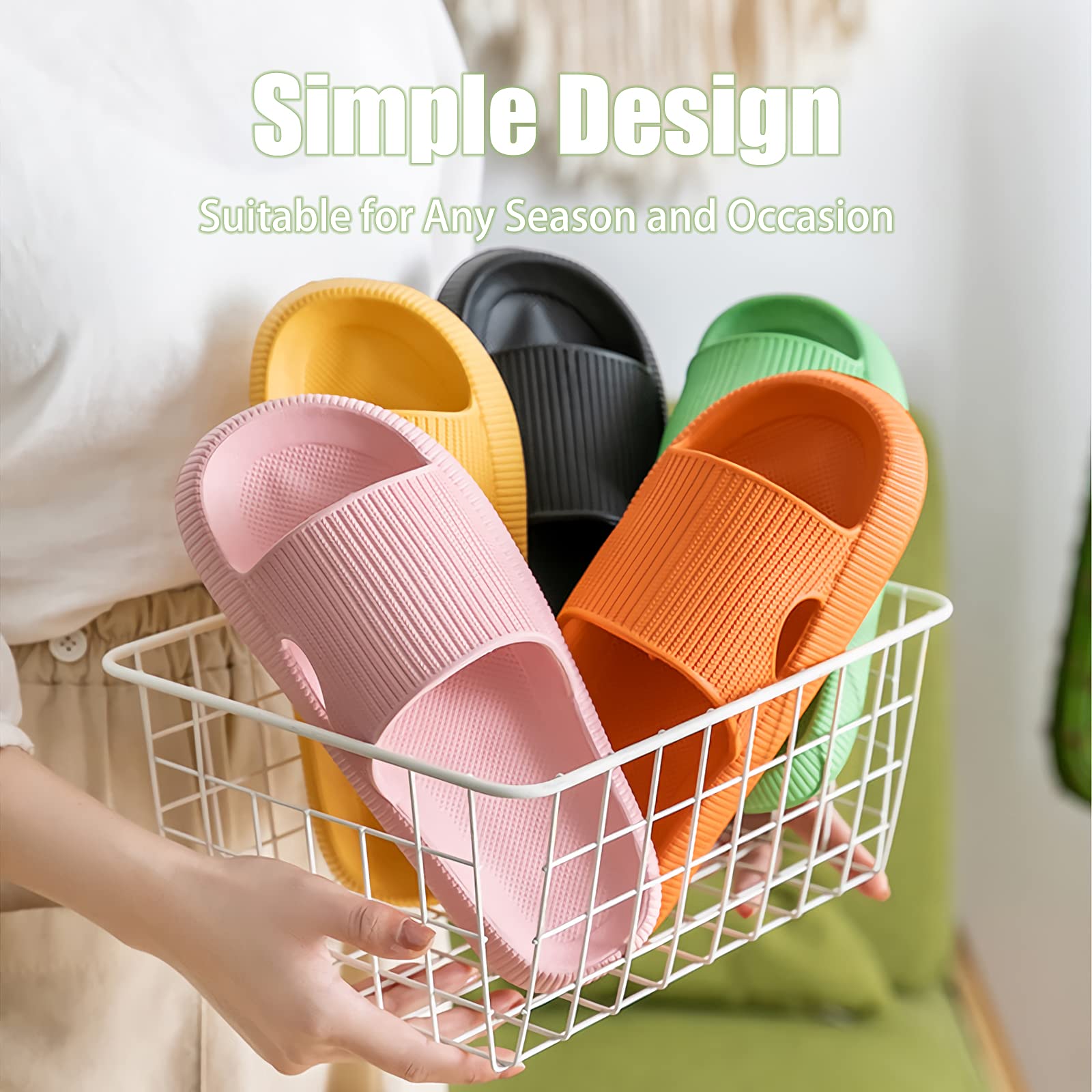 rosyclo Cloud Slippers for Women and Men, Pillow House Slippers Shower Shoes Indoor Slides Bathroom Sandals, Ultimate Comfort, Lightweight, Thick Sole, Non-Slip, Easy to Clean