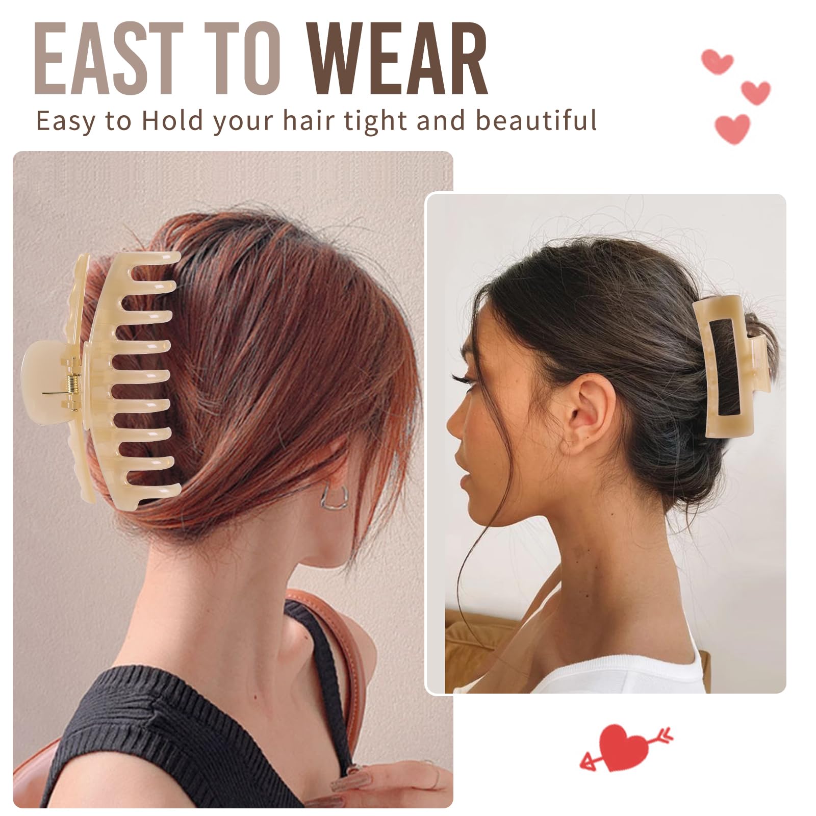 LuSeren Hair Clips for Women 4.3 Inch Large Hair Claw Clips for Women Thin Thick Curly Hair, Big Matte Banana Clips,Strong Hold jaw clips,Neutral Colors