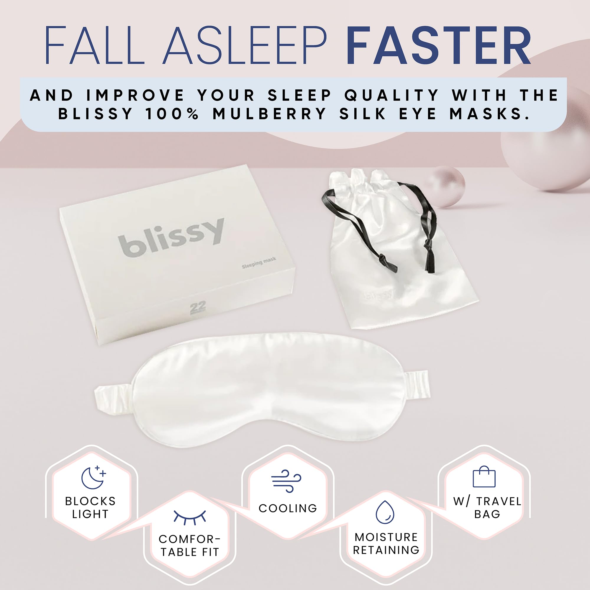 Blissy Silk Sleep Mask - Silk Eye Sleeping Mask for Women & Men for Total Blackout - Silk Eye Mask - 100% Pure Mulberry Silk, 22 Momme 6a Fibers - Blindfold Silk Sleep Mask Side Sleeper Eye Cover