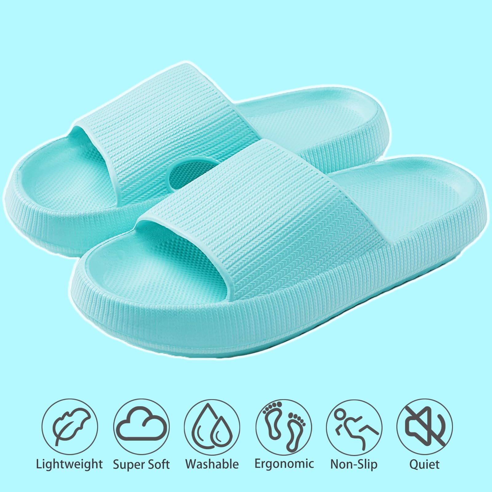 rosyclo Cloud Slippers for Women and Men, Pillow House Slippers Shower Shoes Indoor Slides Bathroom Sandals, Ultimate Comfort, Lightweight, Thick Sole, Non-Slip, Easy to Clean